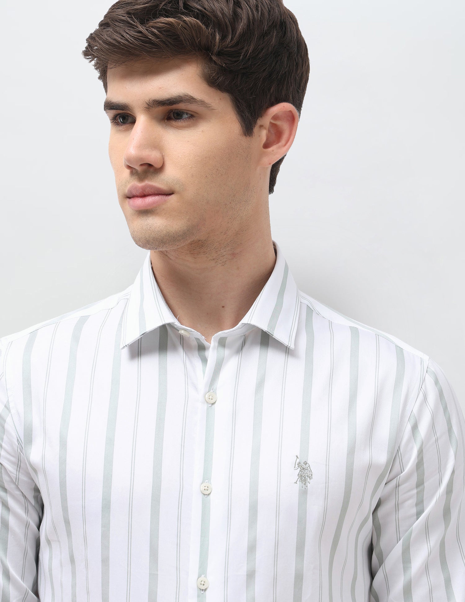Vertical Striped Satin Shirt Light Green - U.S. Polo Assn. India | Large
