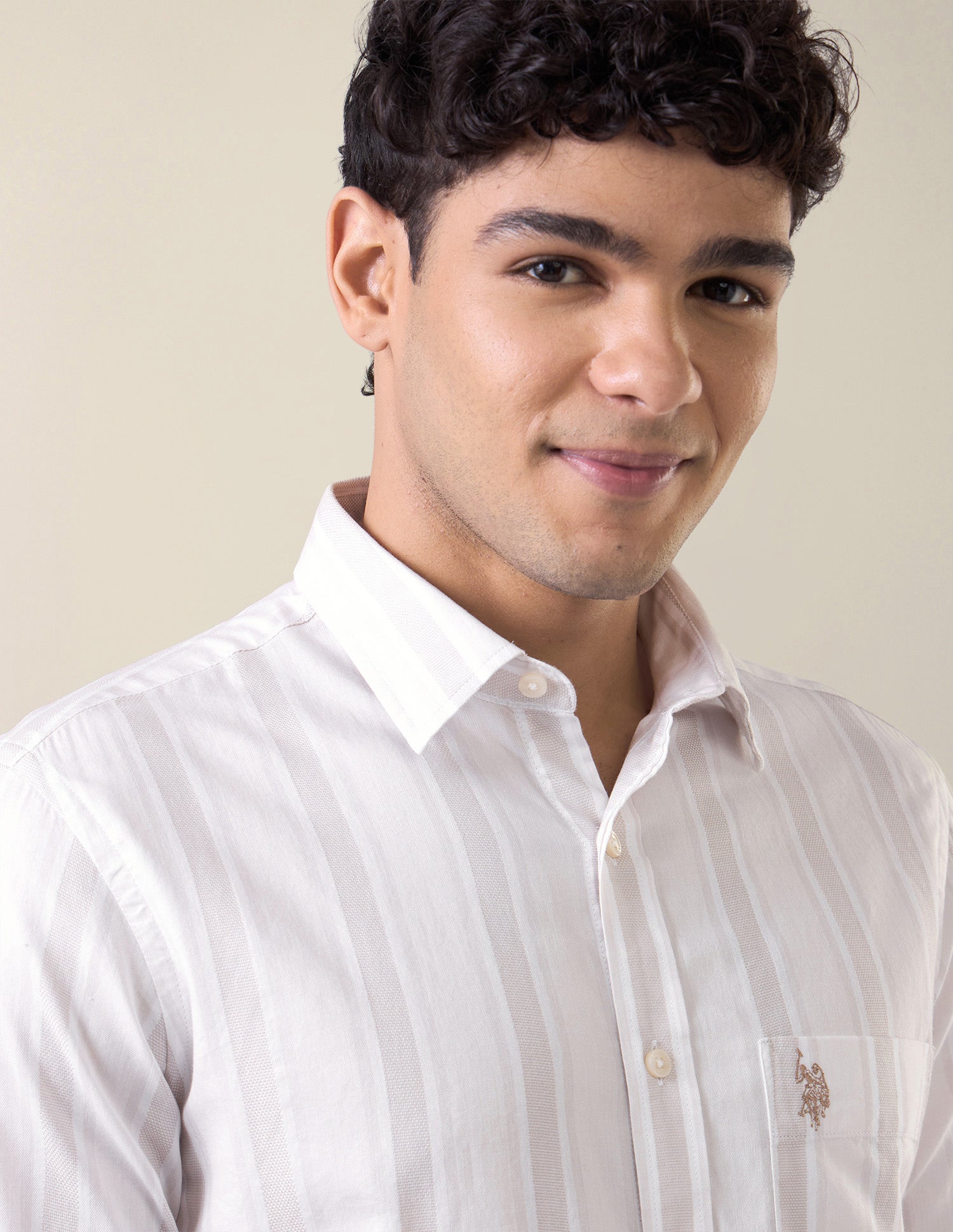 Vertical Striped Tailored Fit Shirt Cream - U.S. Polo Assn. India | Large