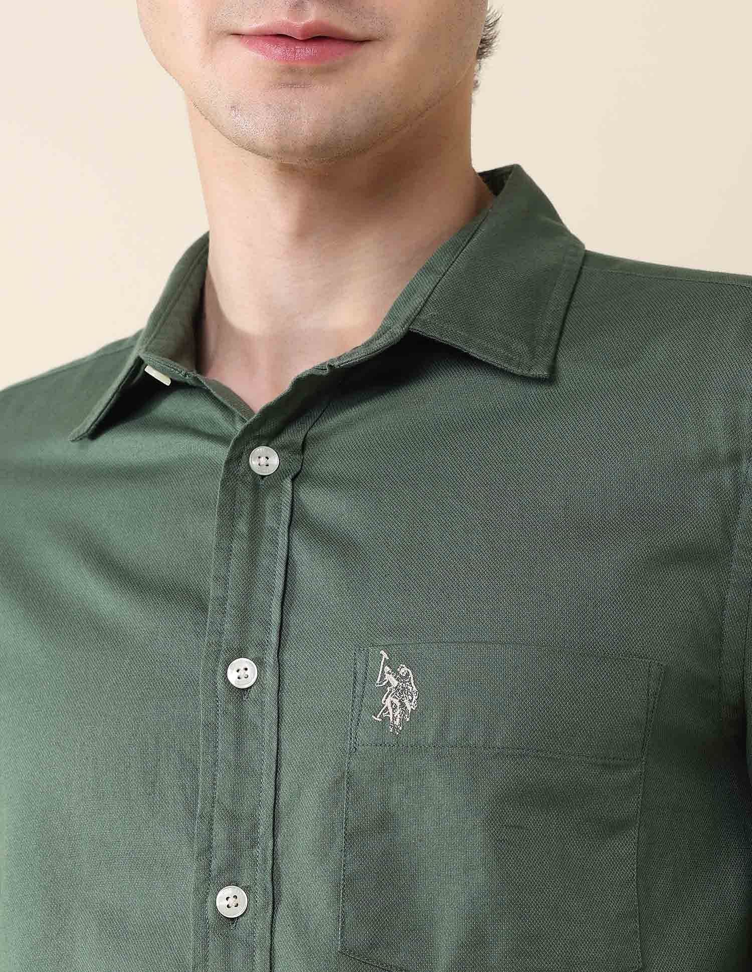 Solid Birds Eye Dobby Shirt Light Green - U.S. Polo Assn. India | Large