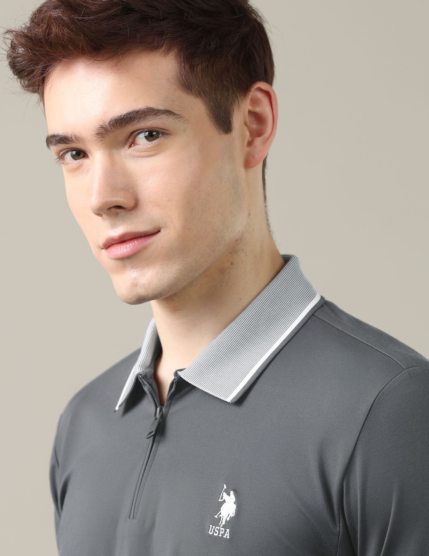 Solid Slim Fit Polo Shirt Grey - U.S. Polo Assn. India | Large