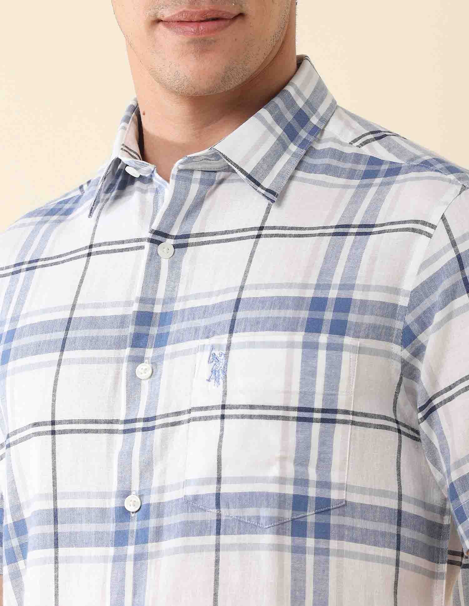 Plaid Checked Tailored Fit Shirt White - U.S. Polo Assn. India | Large