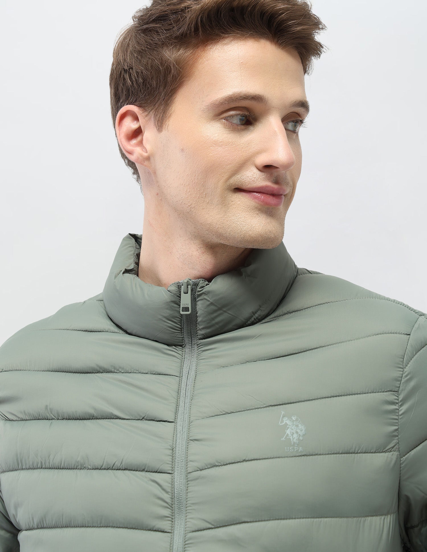 Solid Regular Fit Puffer Jacket Green - U.S. Polo Assn. India | Large