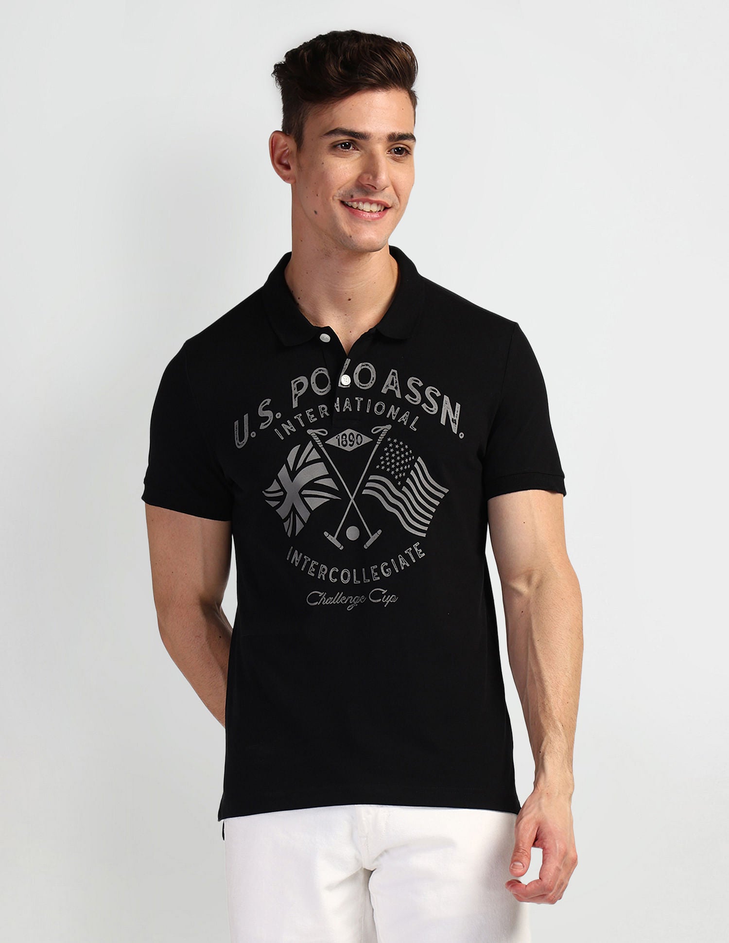Brand Print Muscle Fit Polo Shirt Black - U.S. Polo Assn. India | Large