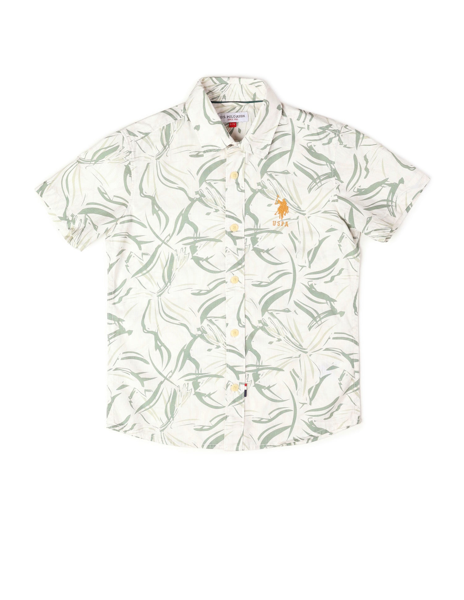 Boys Abstract Printed Pure Cotton Shirt Green - U.S. Polo Assn. India | Large