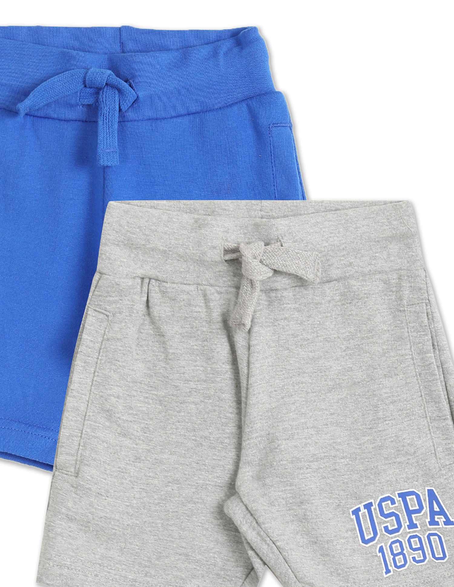 Boys Assorted Mid Rise Knit Shorts - Pack Of 2 Grey and Blue - U.S. Polo Assn. India | Large