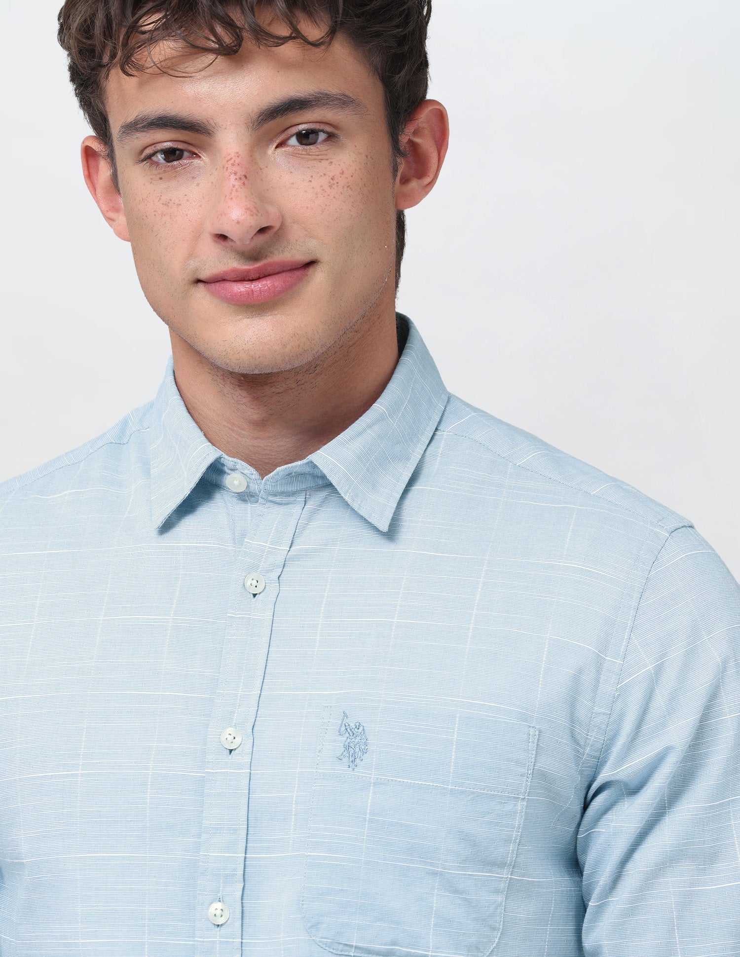 Windowpane Checked Jaquard Shirt Light Blue - U.S. Polo Assn. India | Large