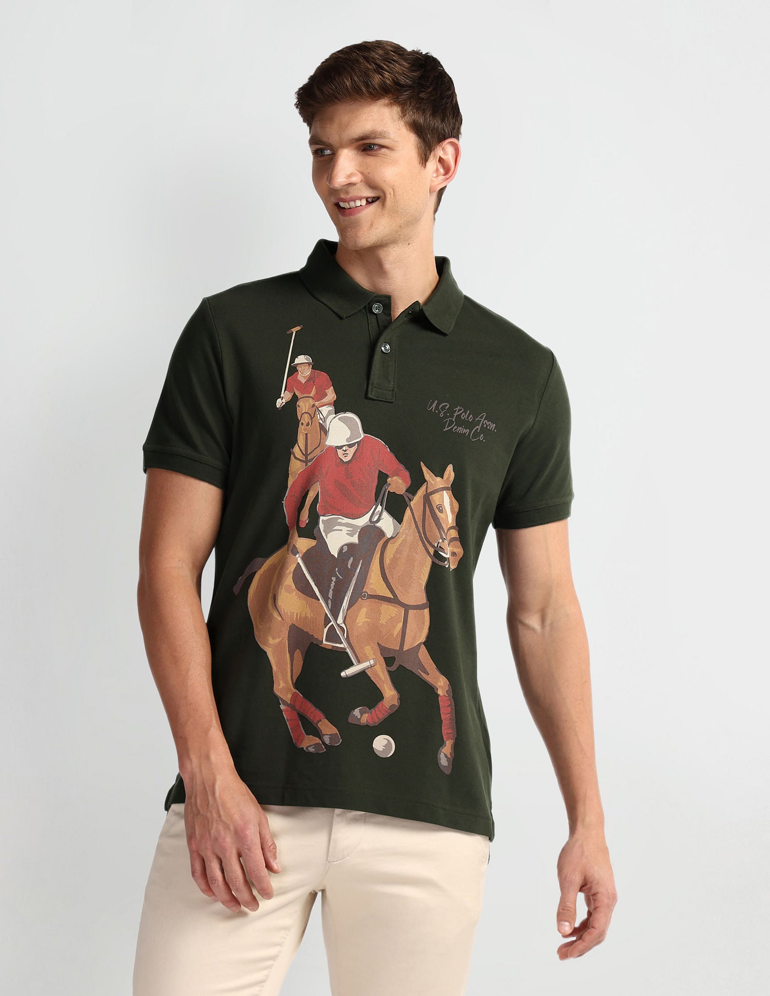 Graphic Print Muscle Fit Polo Shirt Navy - U.S. POLO ASSN. | Large