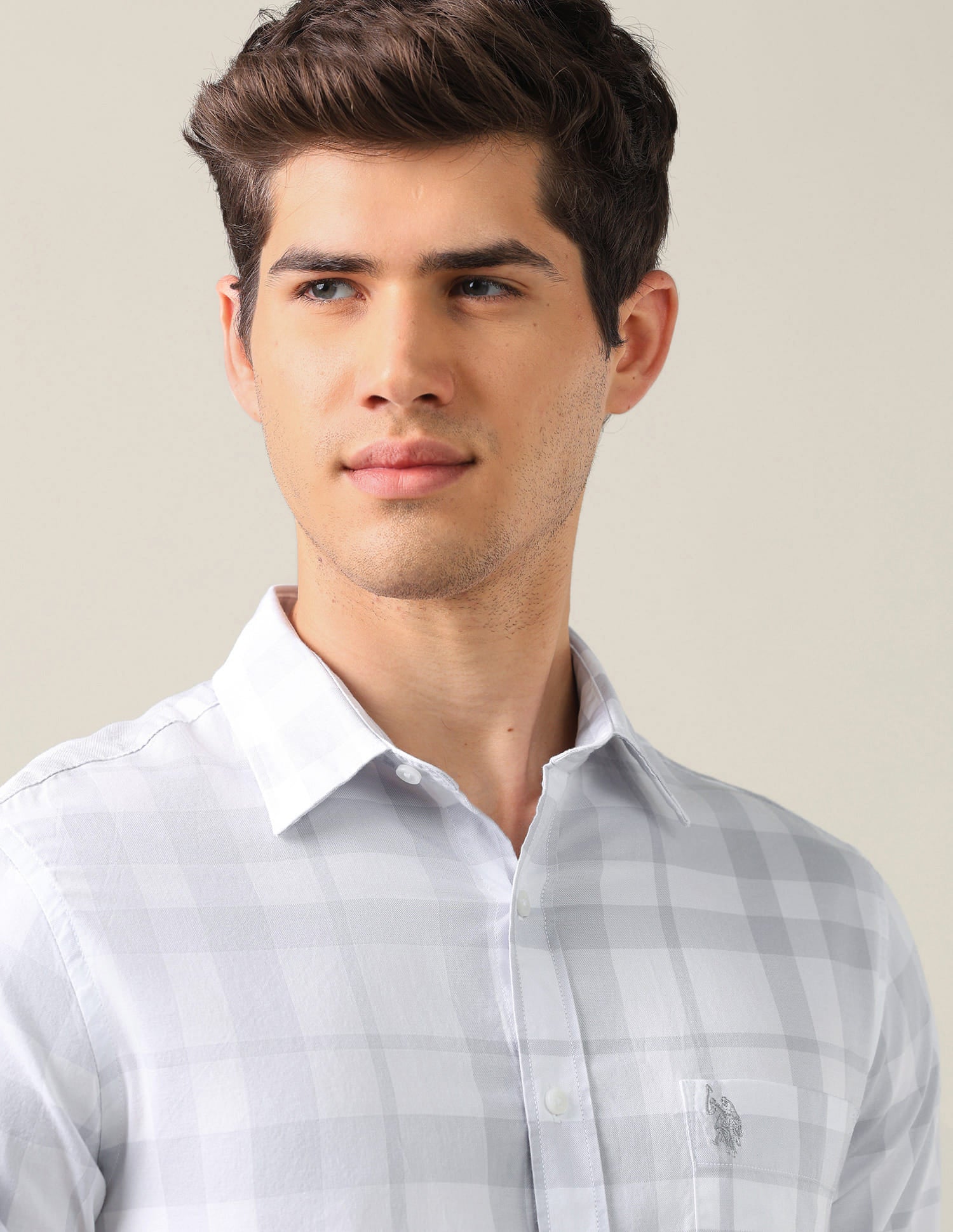 Grid Tattersall Checked Tailored Fit Shirt Grey - U.S. Polo Assn. India | Large