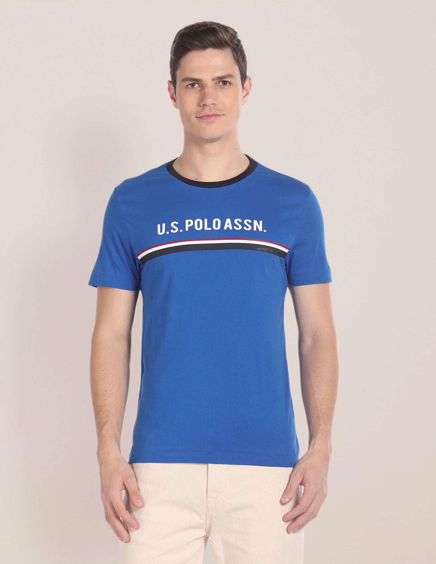 Brand Stripe Cotton T-Shirt Blue - U.S. Polo Assn. India | Large