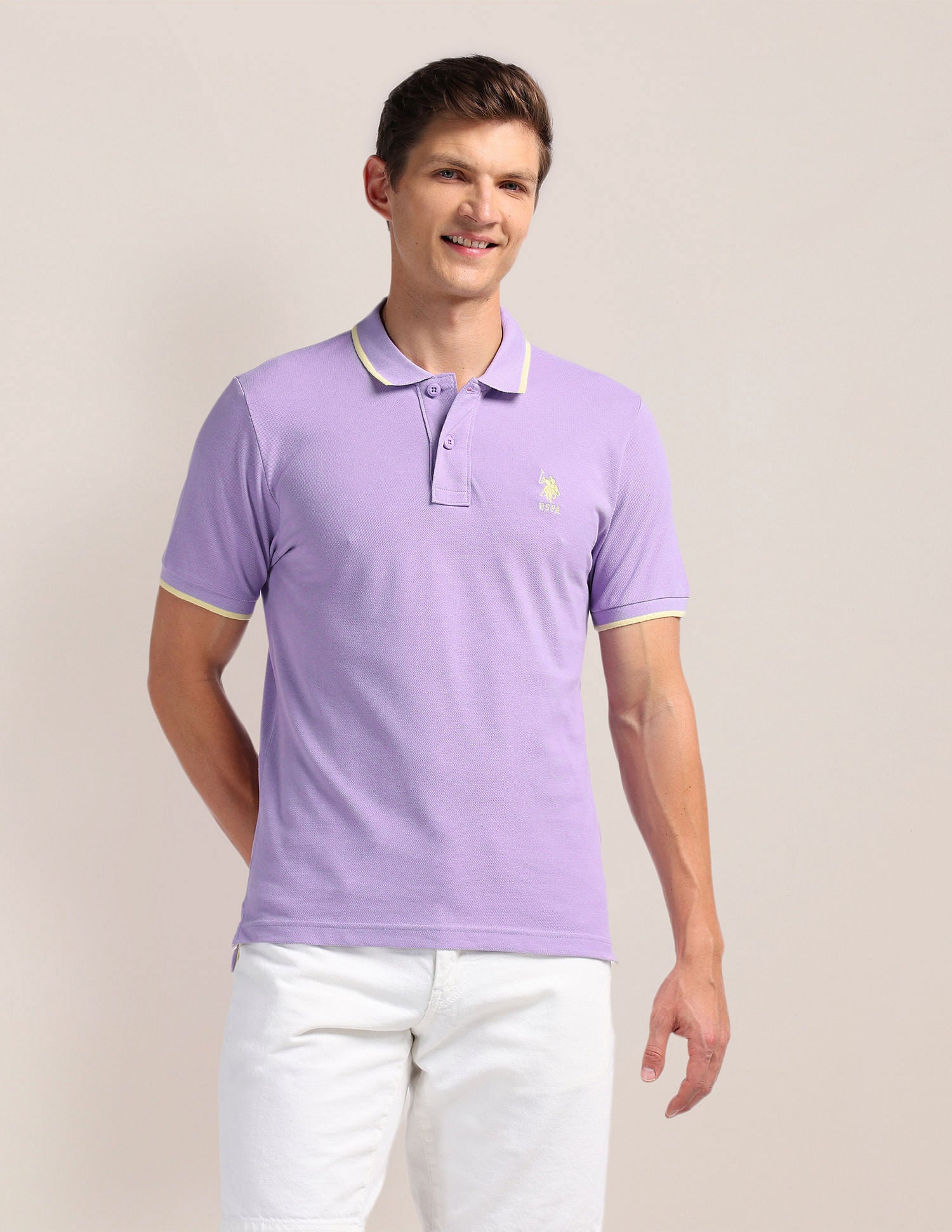 Solid Slim Fit Polo Shirt Lavender - U.S. Polo Assn. India | Large