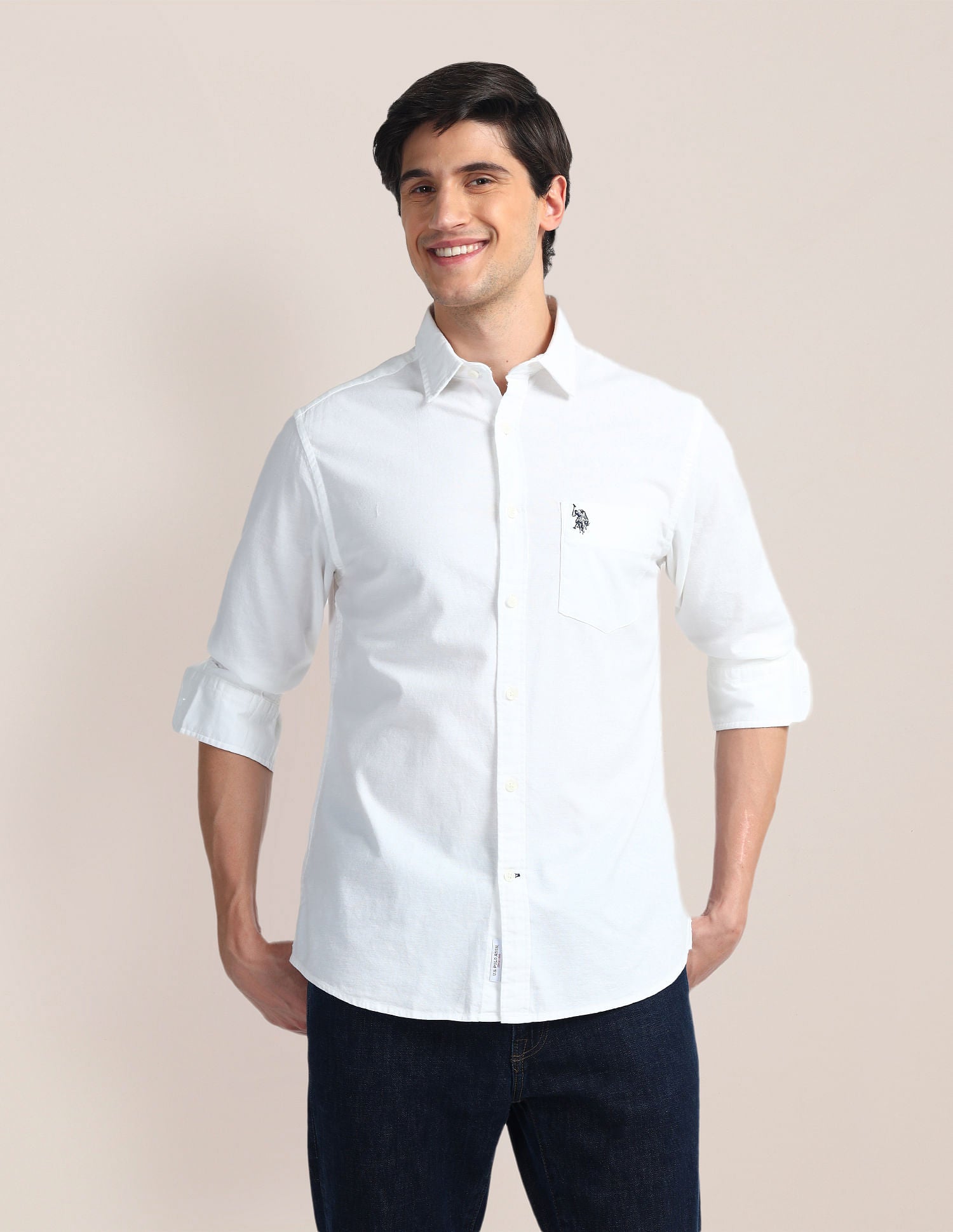 Solid Dobby Shirt White - U.S. Polo Assn. India | Large