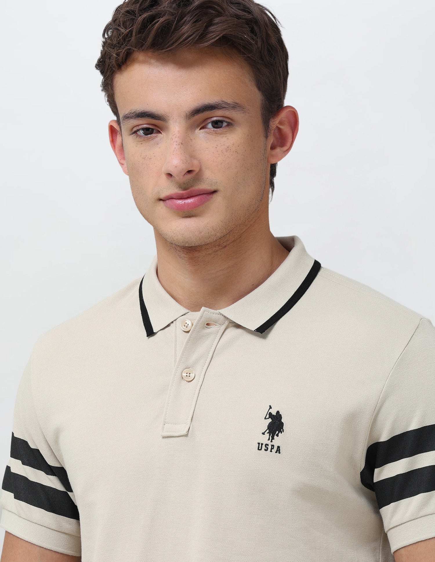 Solid Slim Fit Polo Shirt Beige - U.S. Polo Assn. India | Large