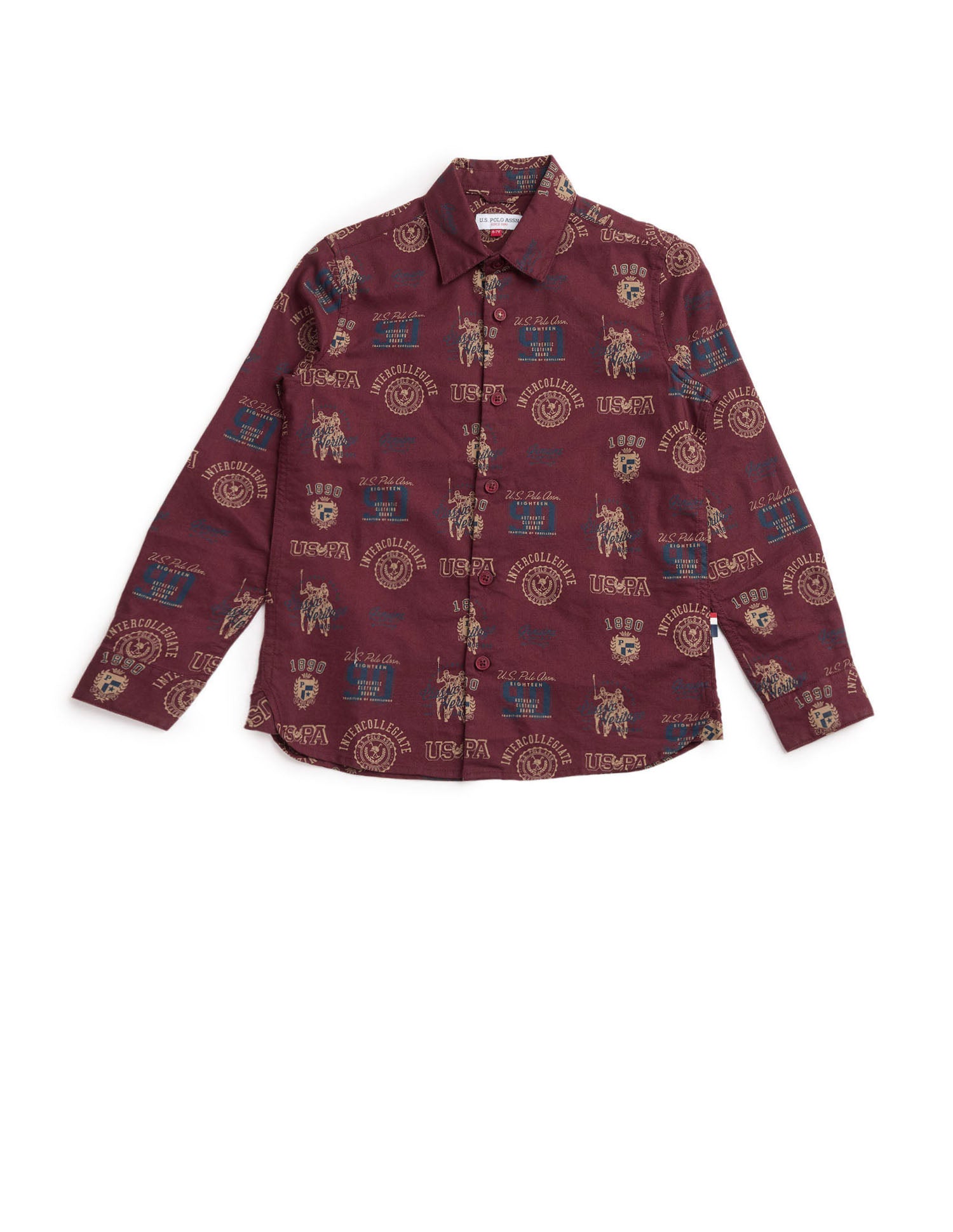 Boys All Over Printed Oxford Shirt Maroon - U.S. POLO ASSN. | Large