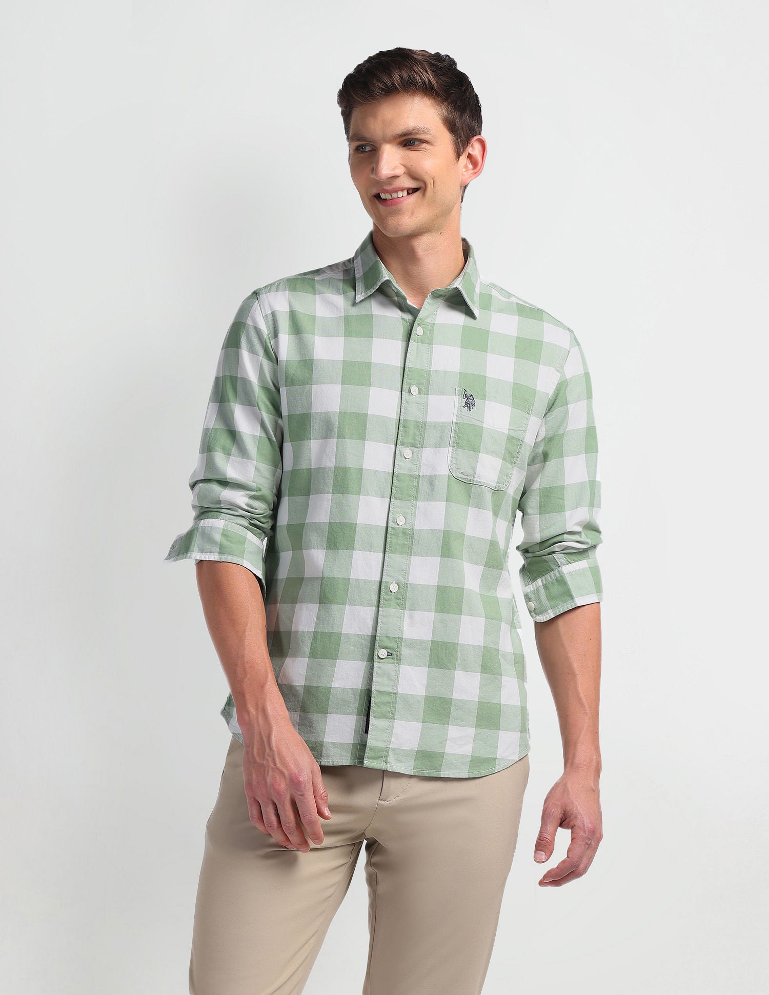Gingham Check Slim Fit Shirt White - U.S. Polo Assn. India | Large