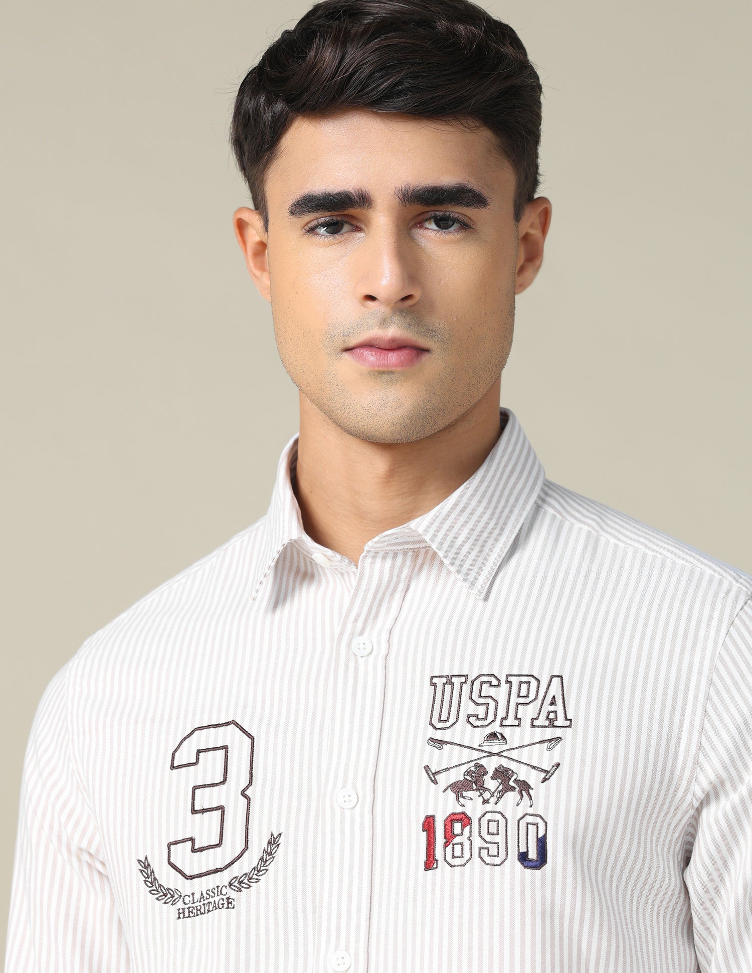 Oxford Vertical Striped Shirt Khaki - U.S. POLO ASSN. | Large