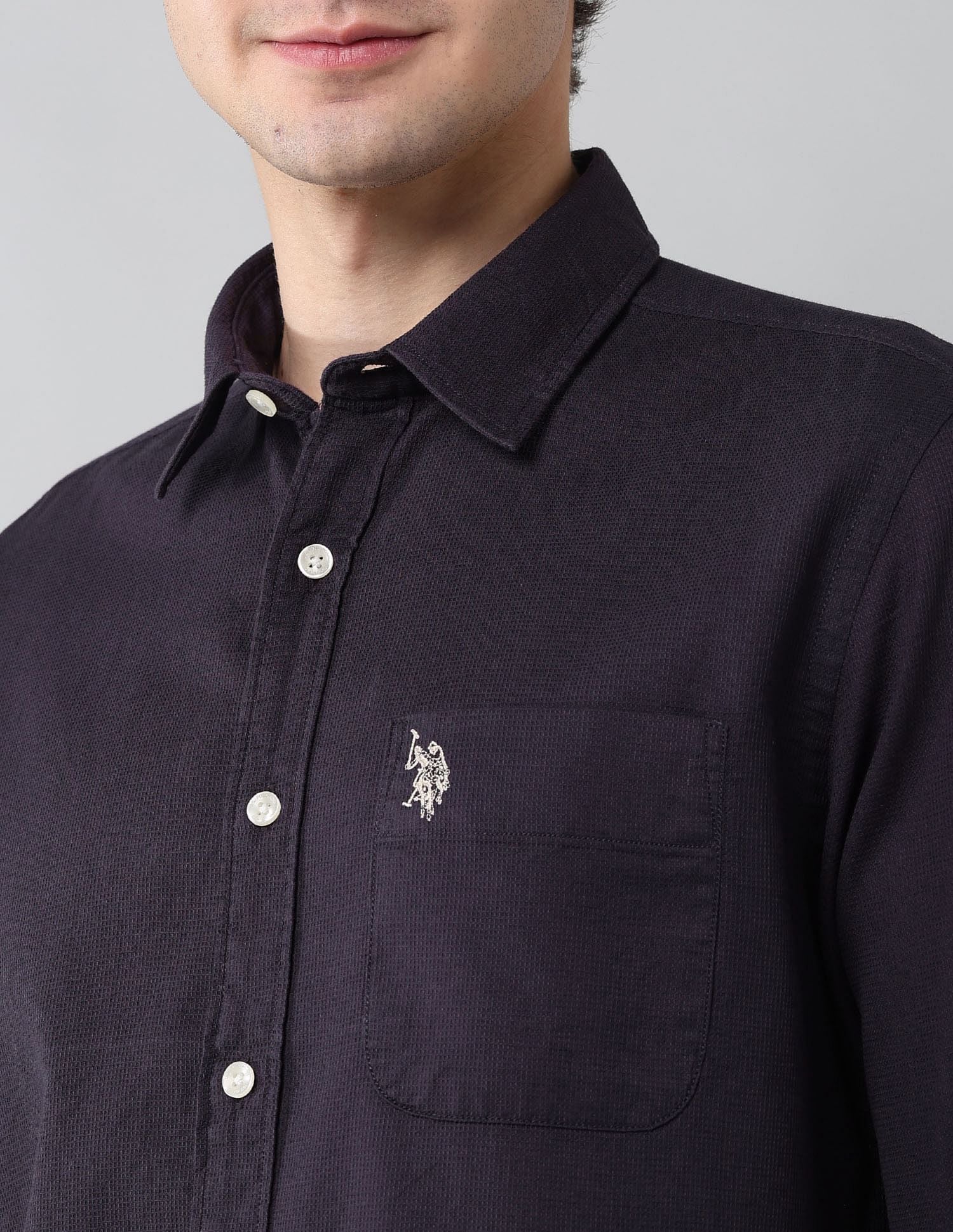 Solid Waffle Dobby Shirt Wine - U.S. Polo Assn. India | Large