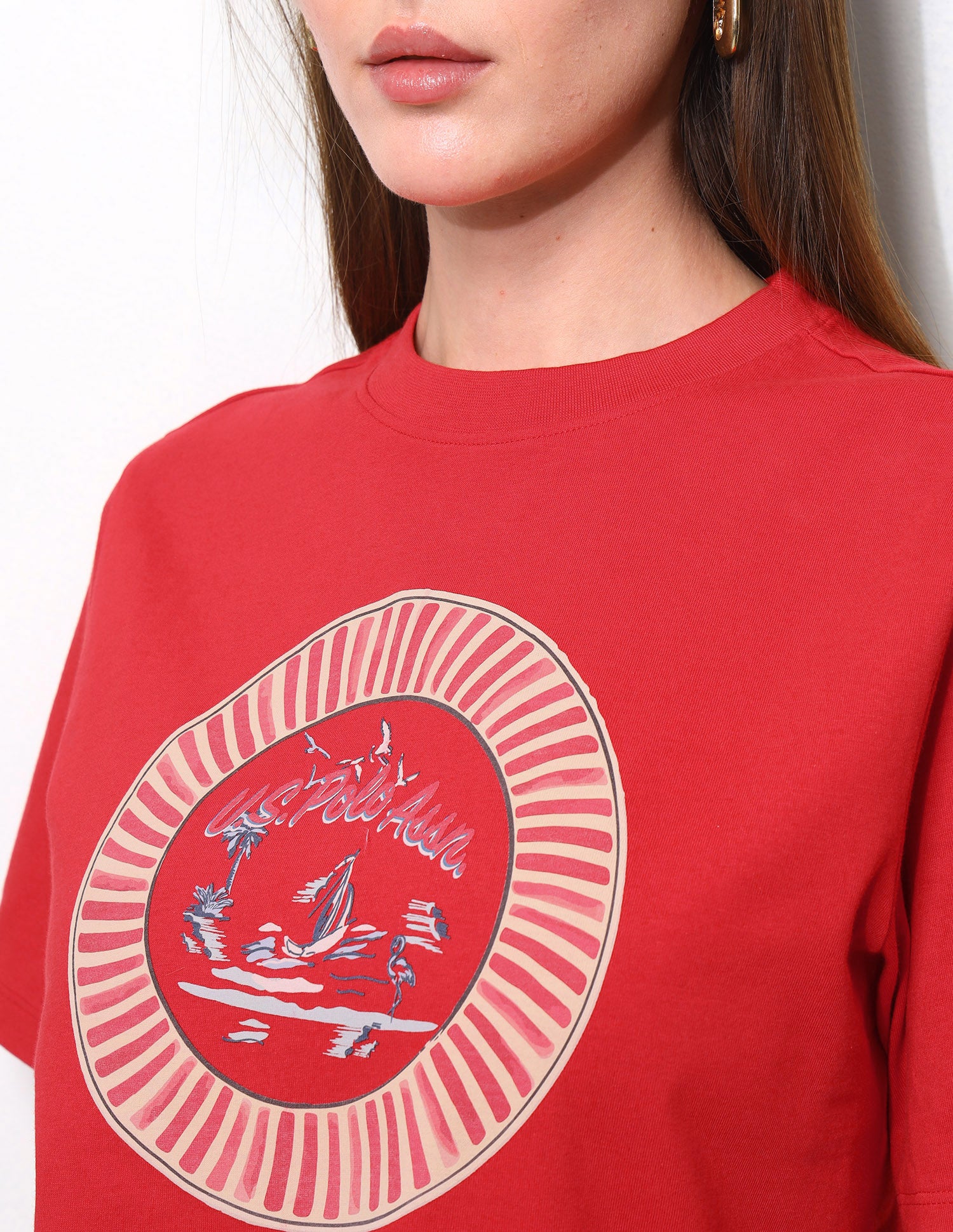 Digital Graphic Brand Printed Boxy Fit T-Shirt Red - U.S. Polo Assn. India | Large
