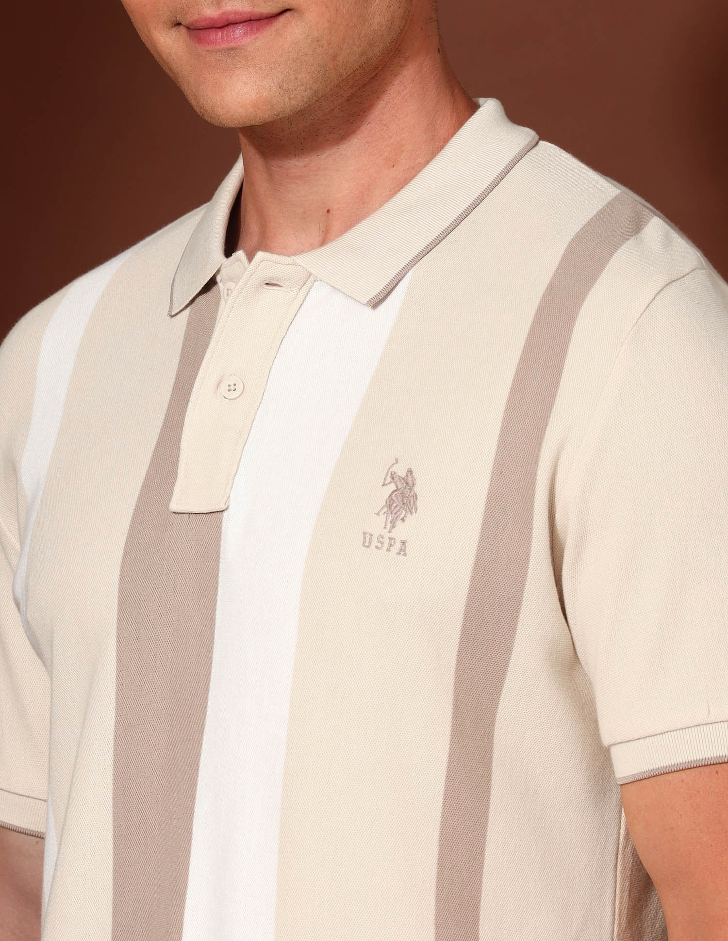 Vertical Striped Working Holiday Polo Shirt Beige - U.S. Polo Assn. India | Large