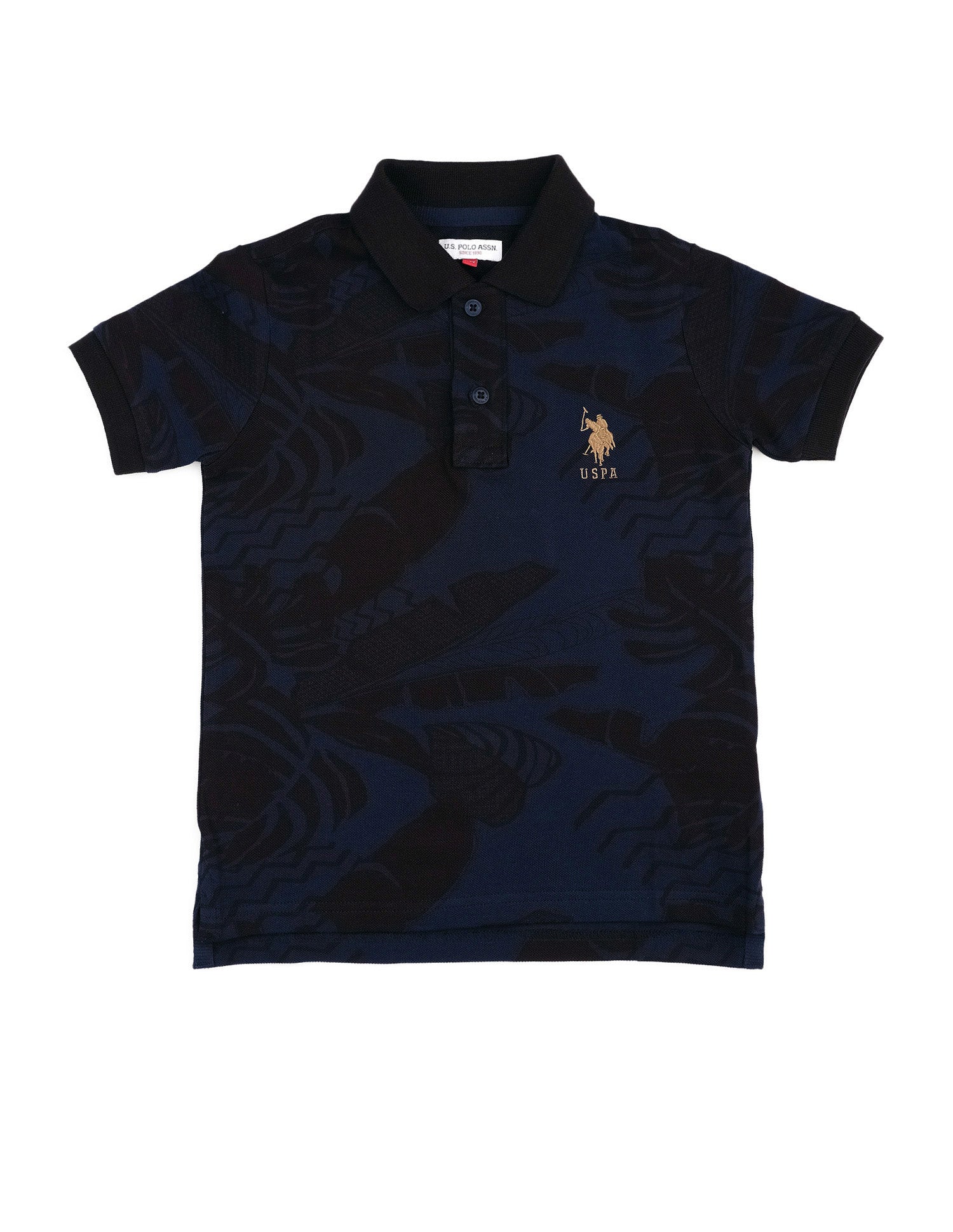 Boys All Over Printed Regular Fit Polo Shirt Navy Blue - U.S. POLO ASSN. | Large