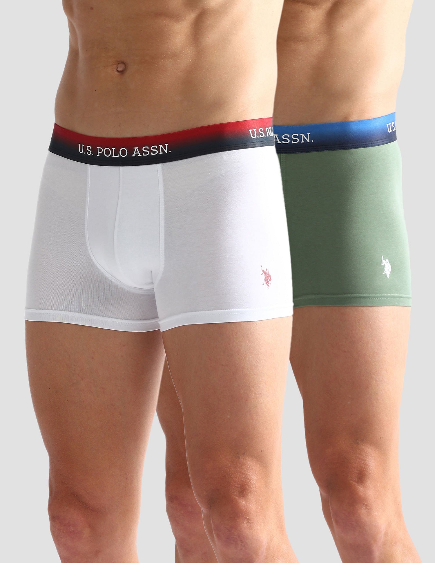 Ombre Waistband Solid OET05 Trunks - Pack Of 2 White and Green - U.S. POLO ASSN. | Large