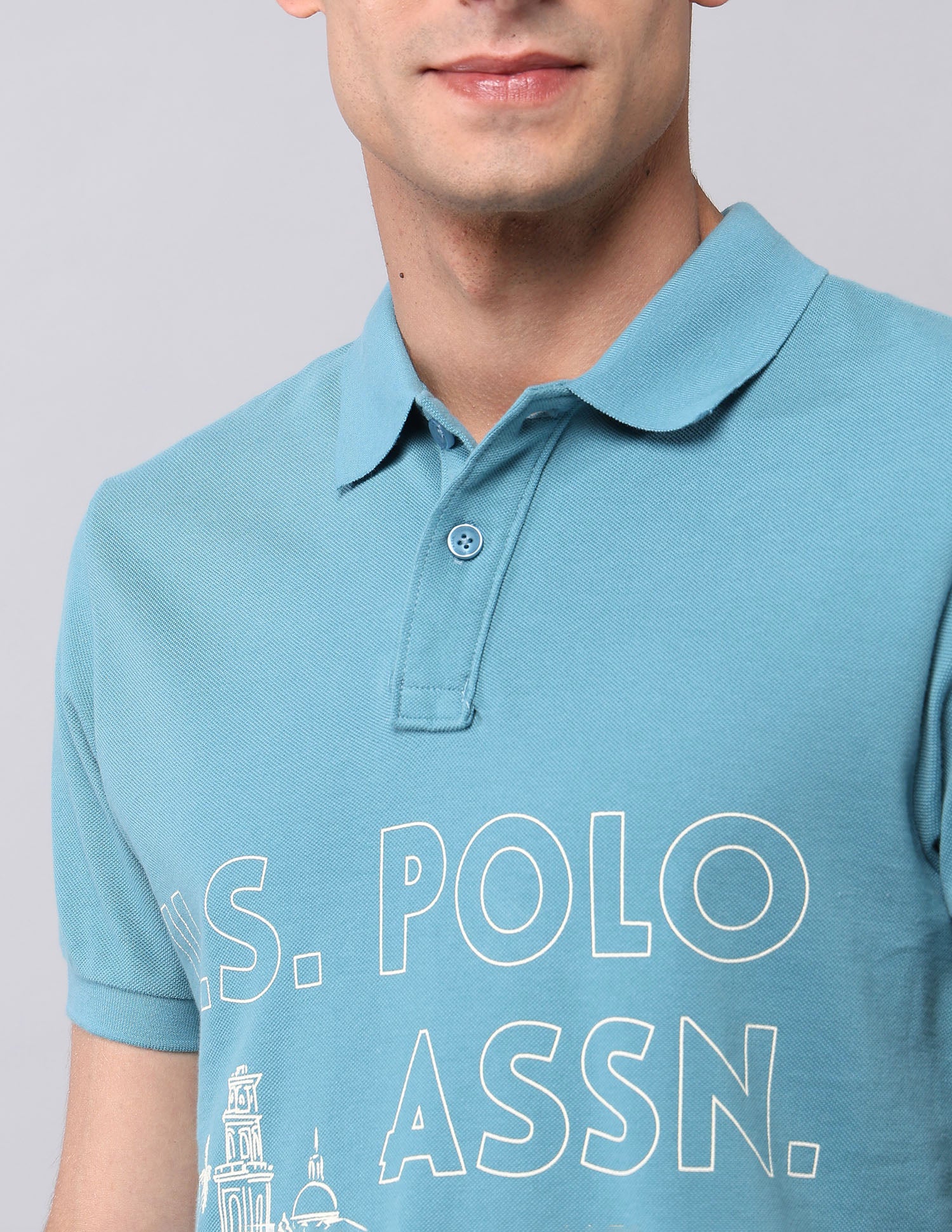 Graphic Printed Muscle Fit Polo Shirt Light Blue - U.S. POLO ASSN. | Large