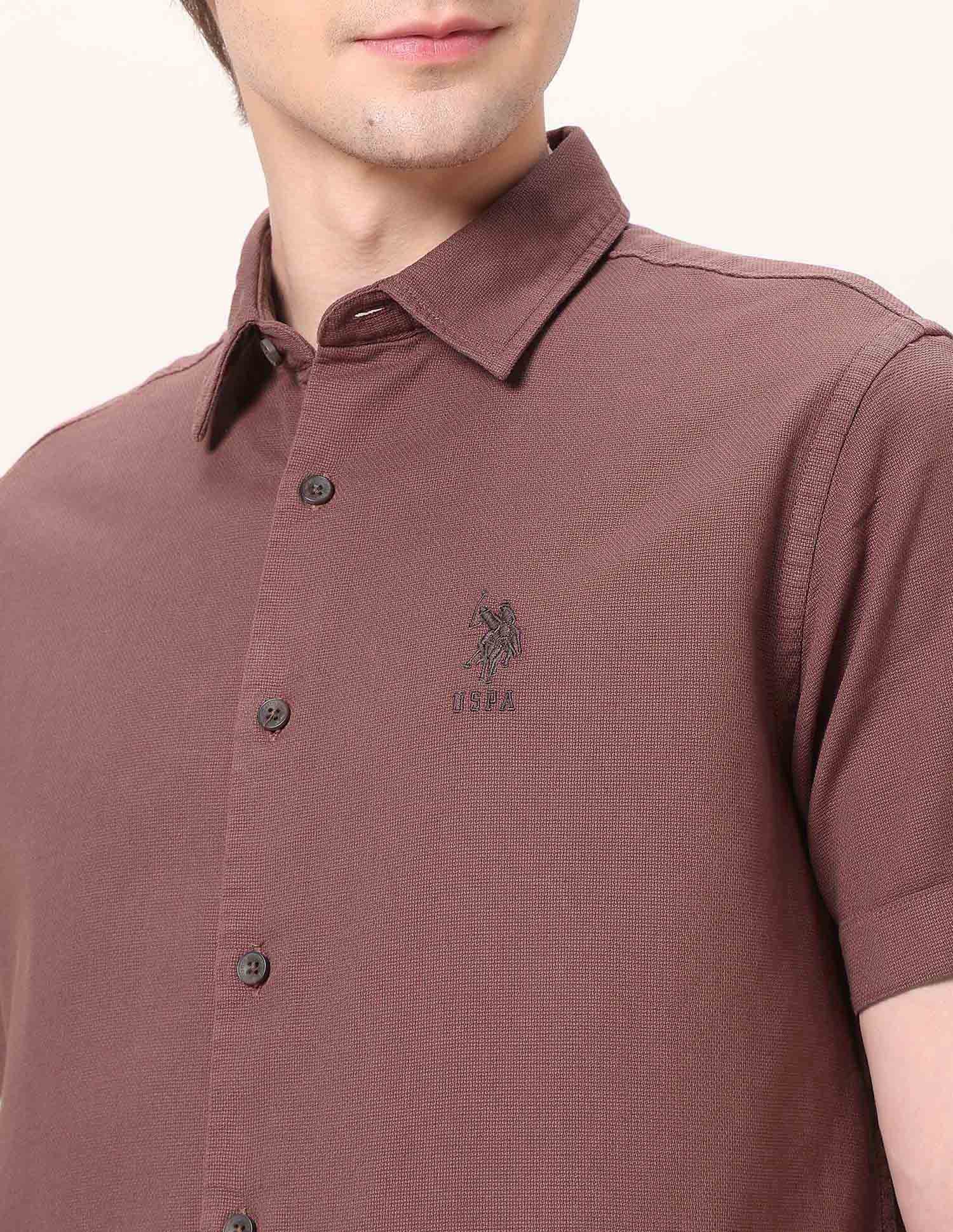 Pure Cotton Dobby Shirt Burgundy - U.S. Polo Assn. India | Large