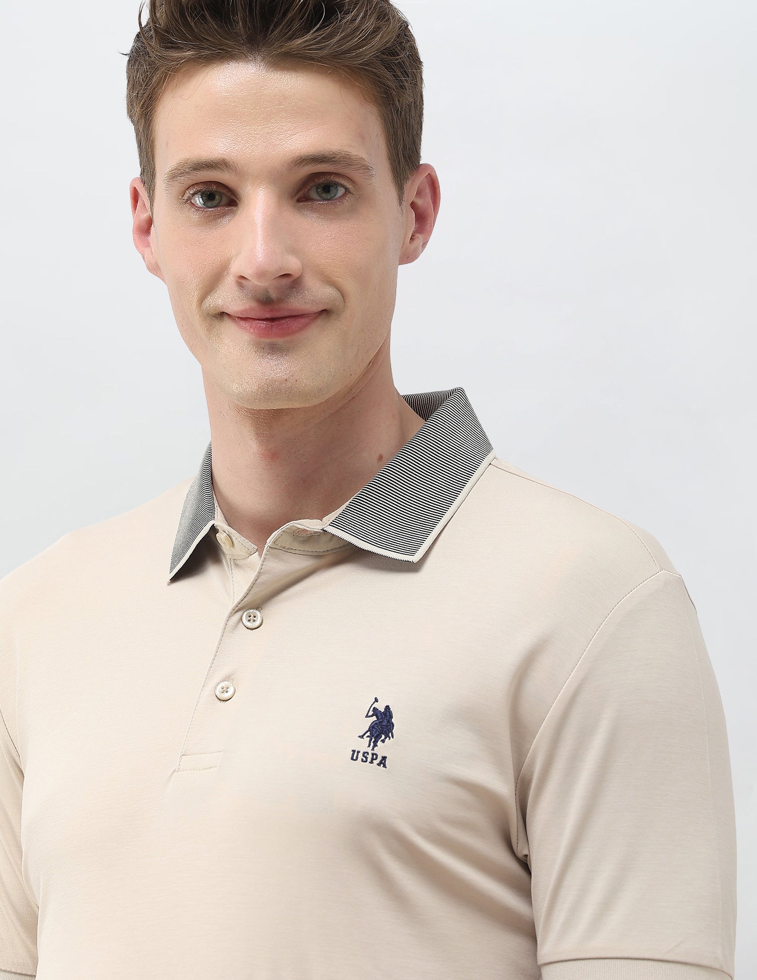 Solid Slim Fit Polo Shirt Beige - U.S. Polo Assn. India | Large