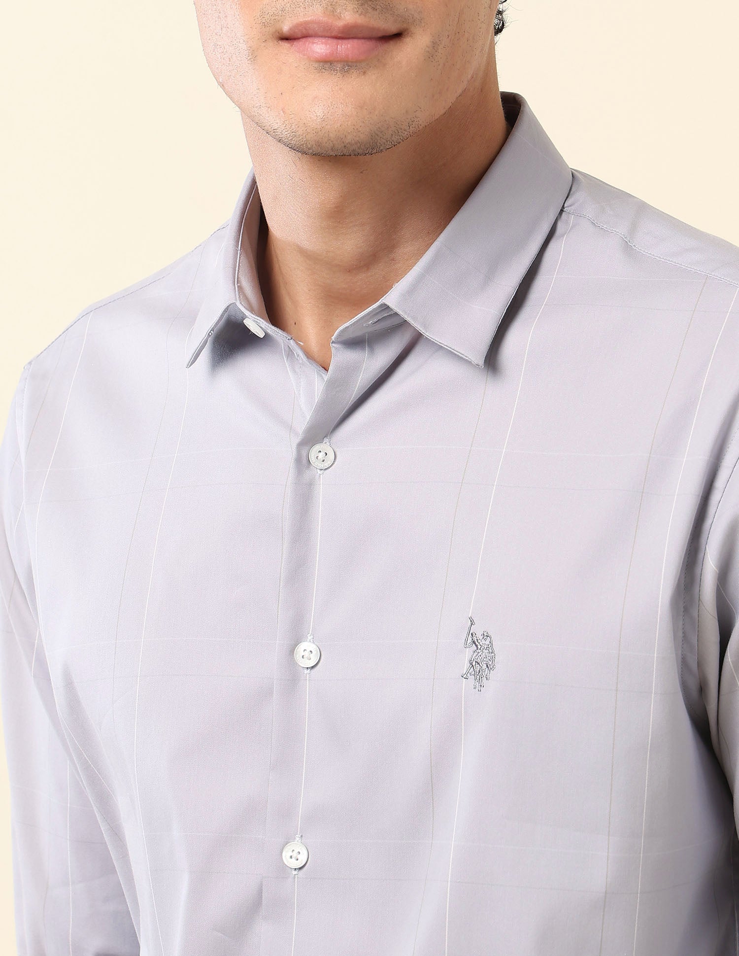 Solid Slim Fit Twill Shirt Grey - U.S. POLO ASSN. | Large