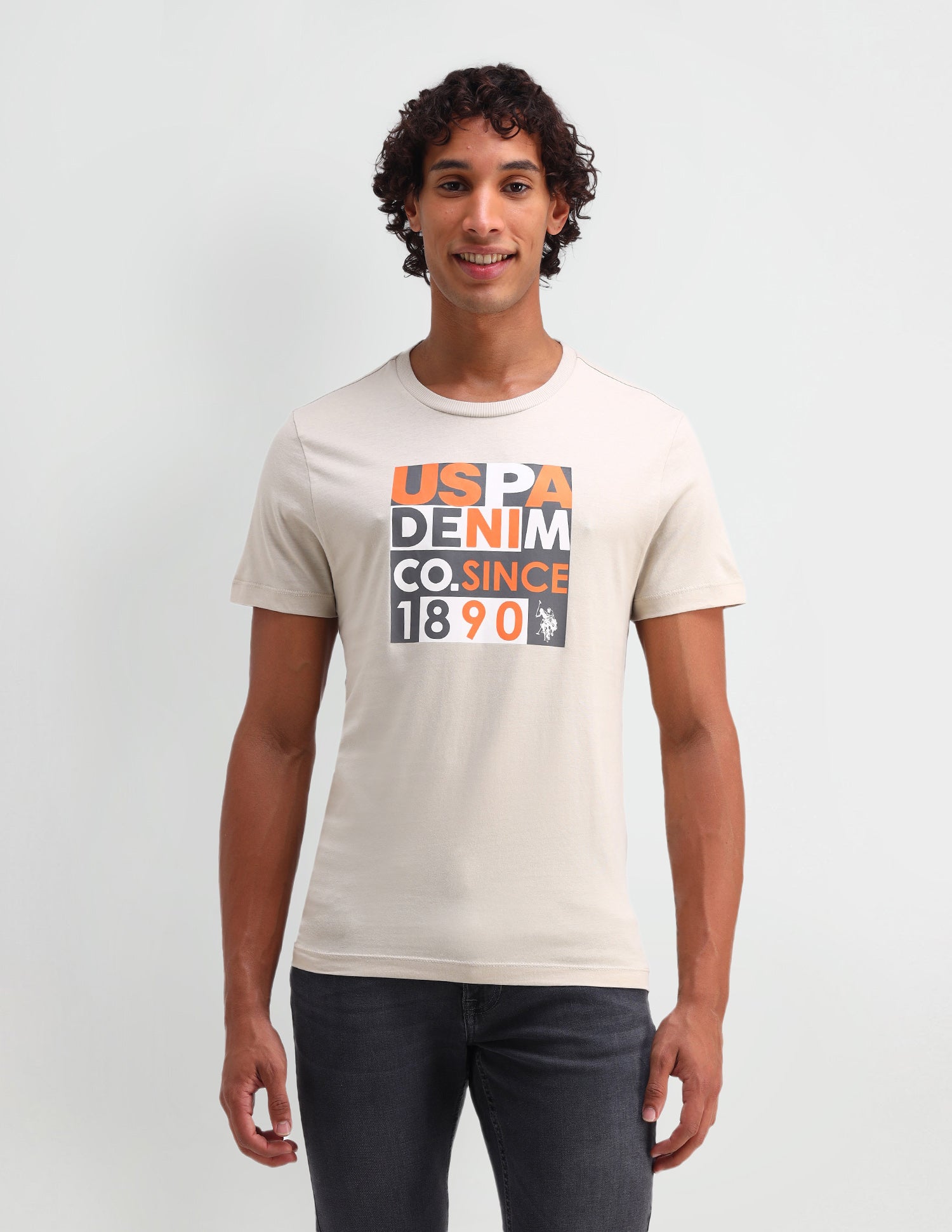 Brand Printed Cotton T-Shirt Beige - U.S. Polo Assn. India | Large