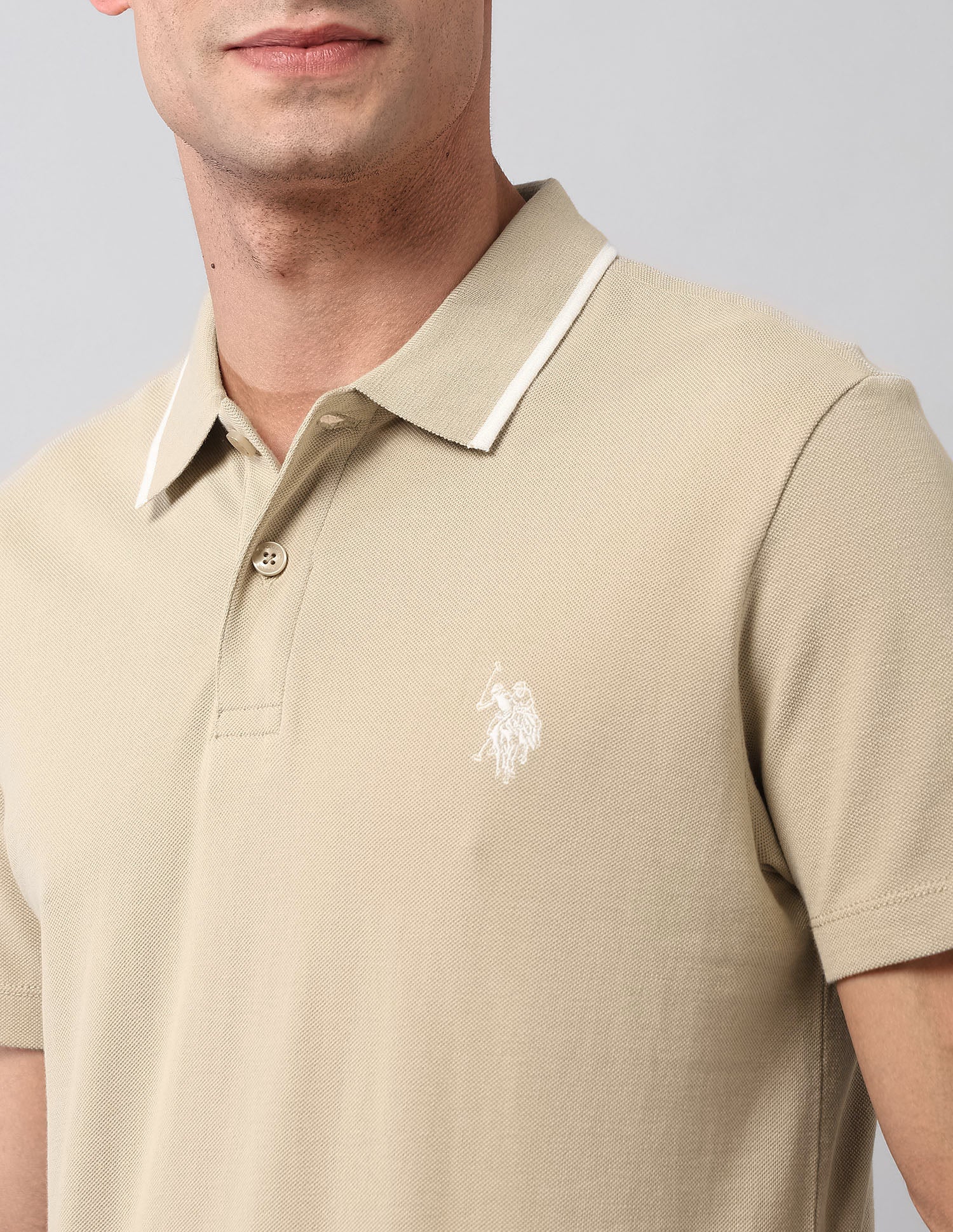 Pure Cotton Muscle Fit Polo Shirt Beige - U.S. Polo Assn. India | Large