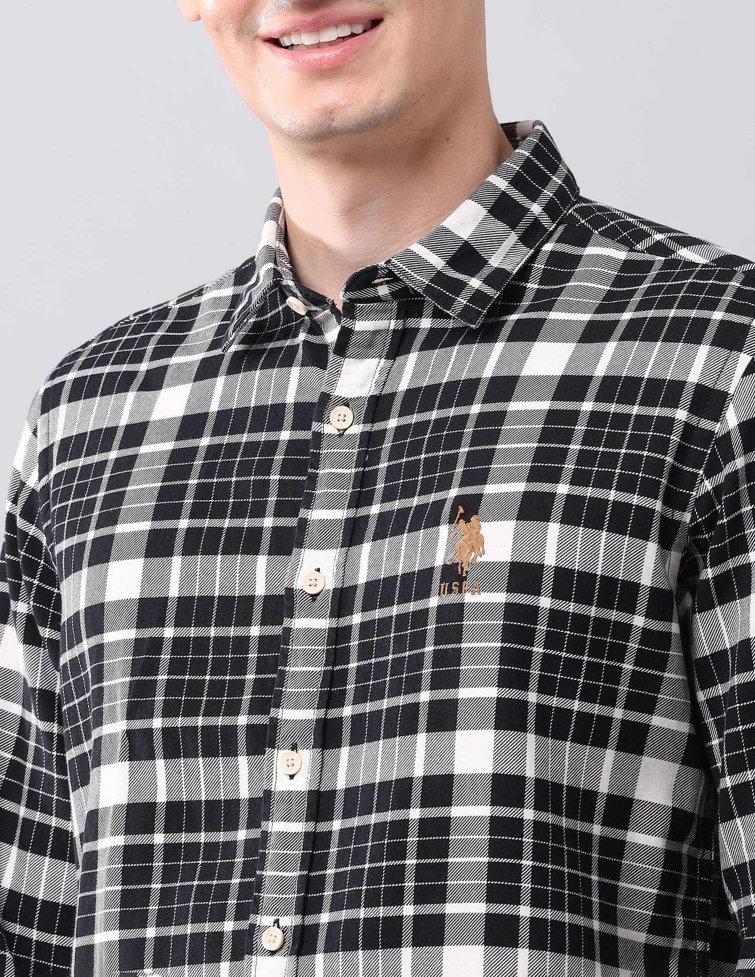 Tartan Checked Pure Cotton Shirt Black - U.S. POLO ASSN. | Large