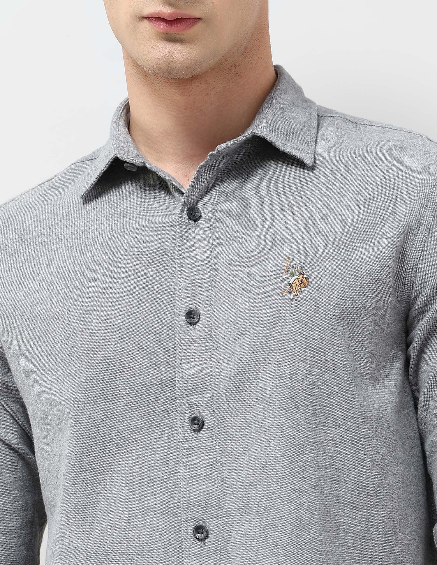 Regular Fit Solid Twill Shirt Grey - U.S. POLO ASSN. | Large