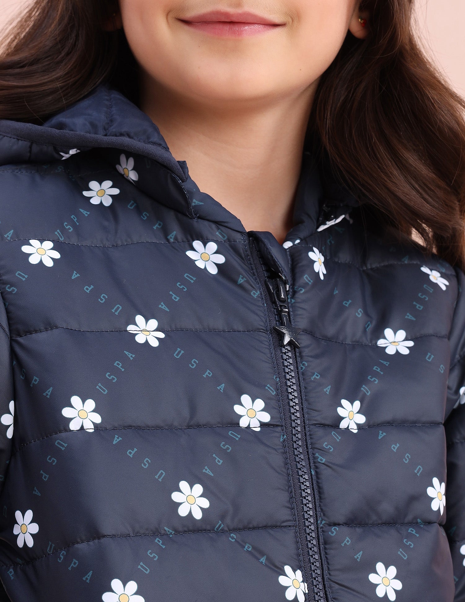 Floral Logo Printed Puffer Jacket Navy - U.S. POLO ASSN. | Large