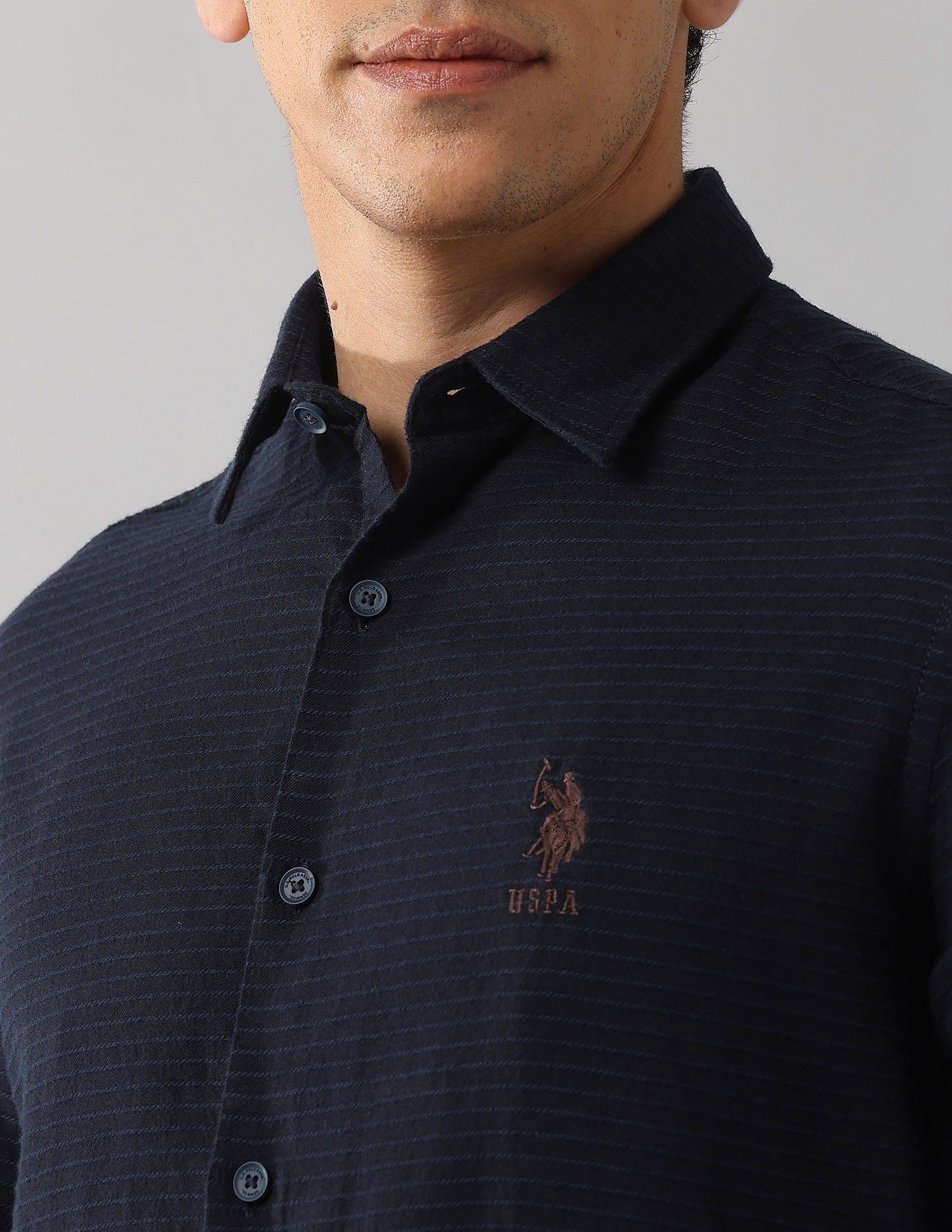 Regular Fit Textured Shirt Navy - U.S. Polo Assn. India | Large