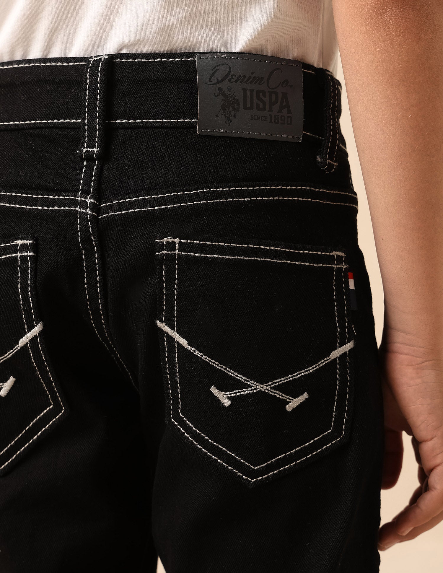 Boys Mid Rise Regular Fit Cargo Jeans Black - U.S. POLO ASSN. | Large