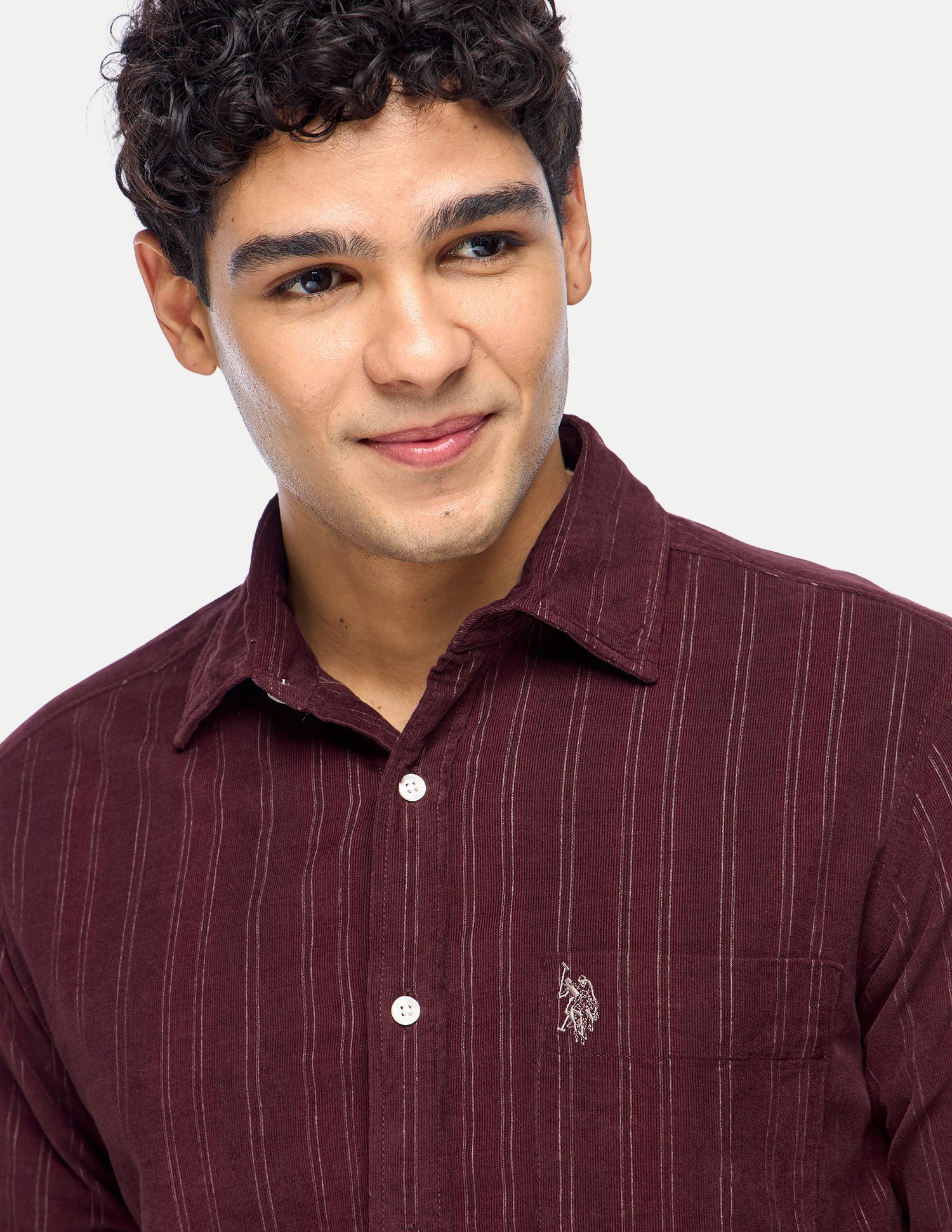 Vertical Striped Corduroy Shirt Dark Purple - U.S. Polo Assn. India | Large