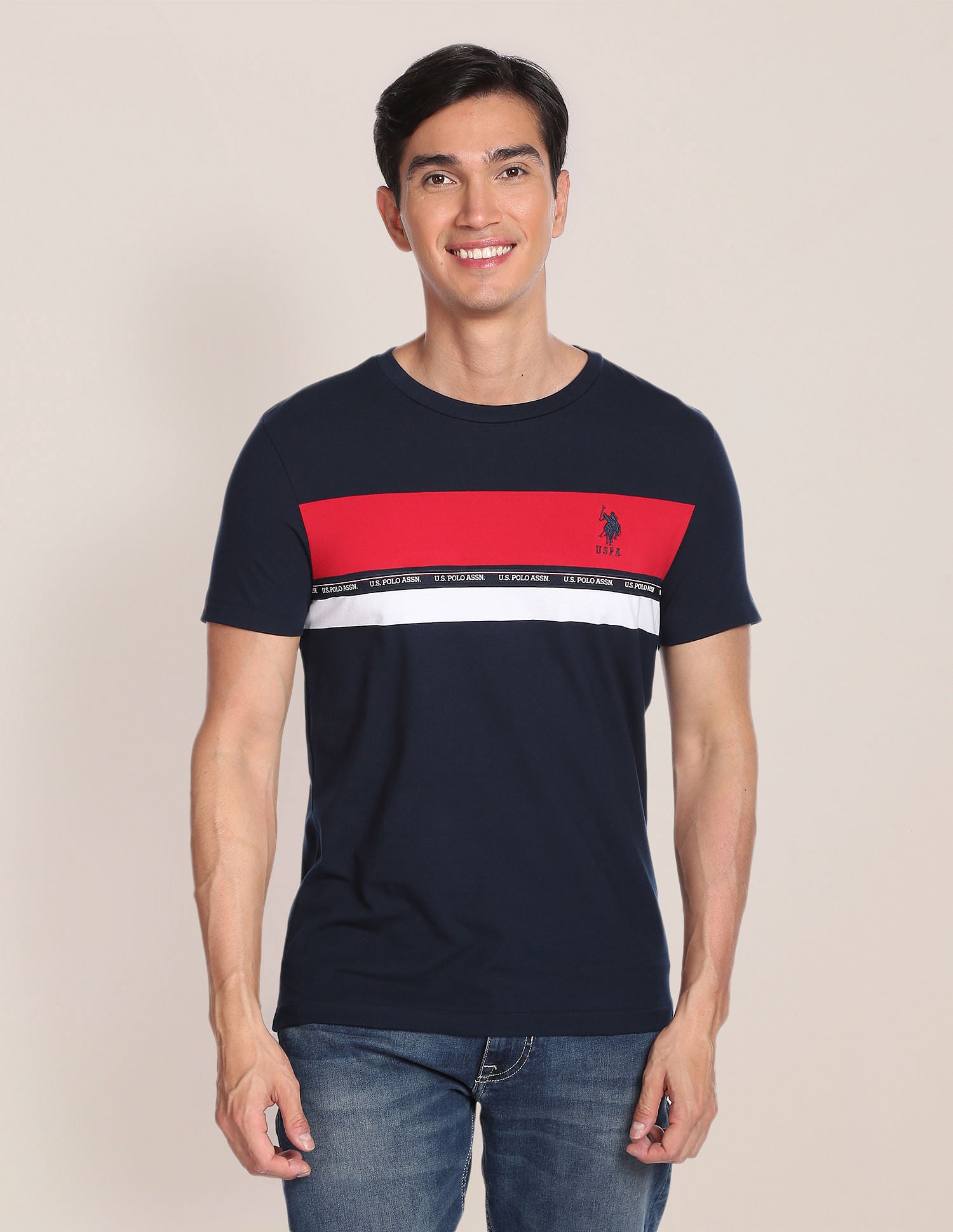Horizontal Stripe Crew Neck T-Shirt Navy - U.S. Polo Assn. India | Large