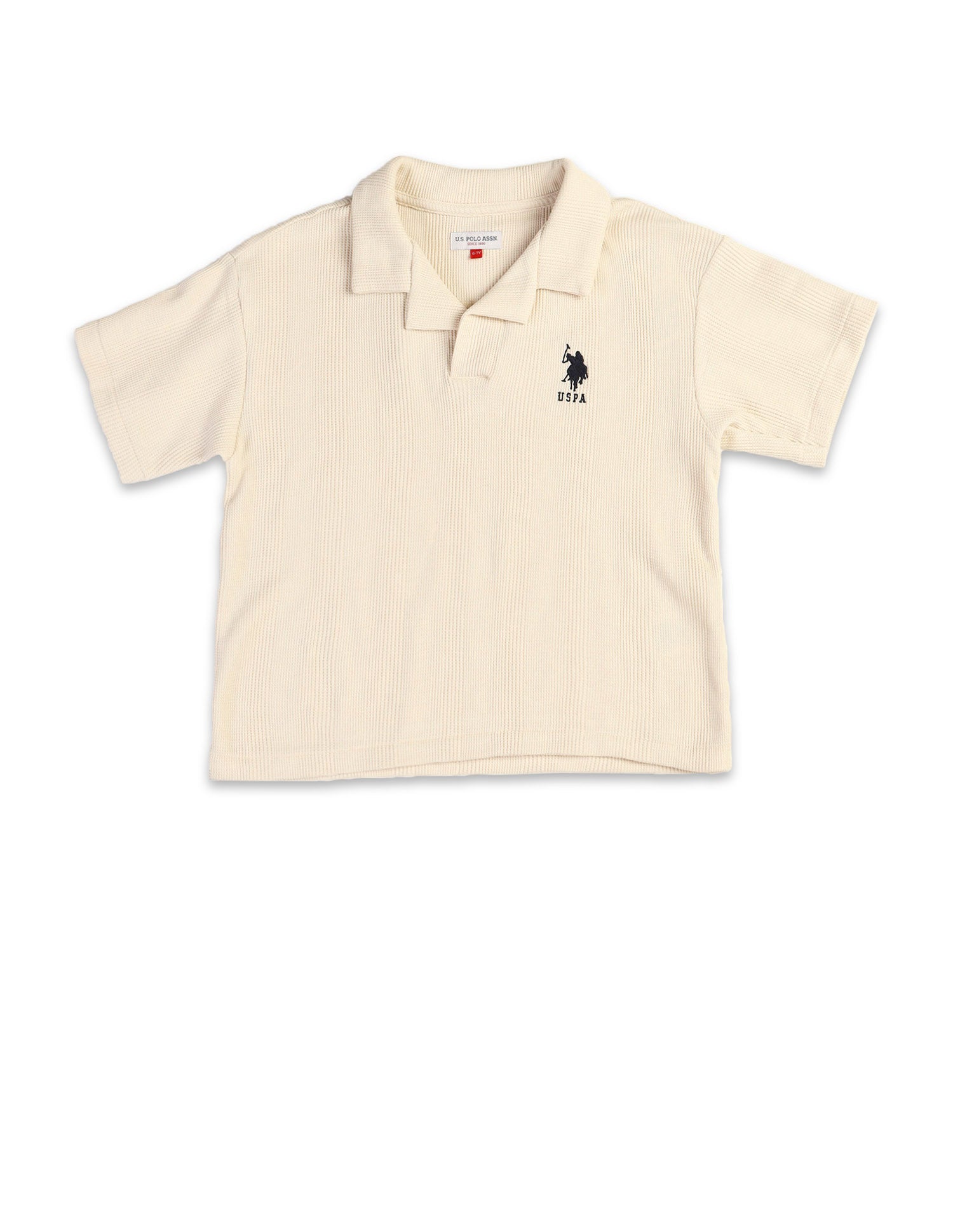 Boys Vertical Striped Boxy Fit Polo Shirt Ecru - U.S. POLO ASSN. | Large