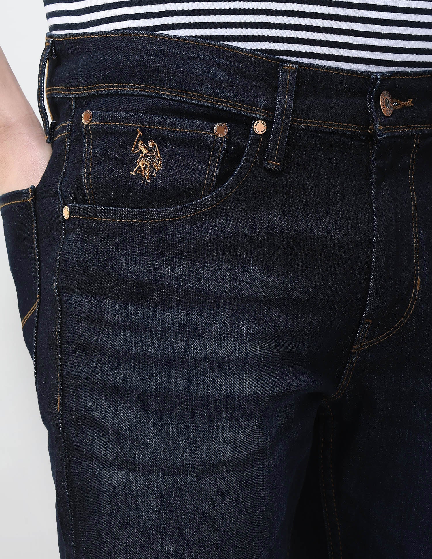 Whiskered Brandon Slim Tapered Fit Jeans Dark Blue - U.S. Polo Assn. India | Large