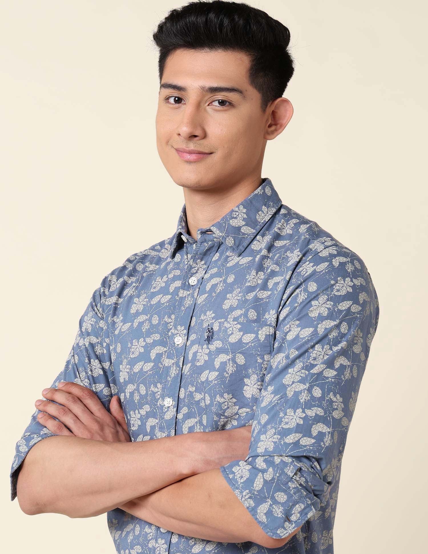 Floral Printed Oxford Shirt Blue - U.S. POLO ASSN. | Large