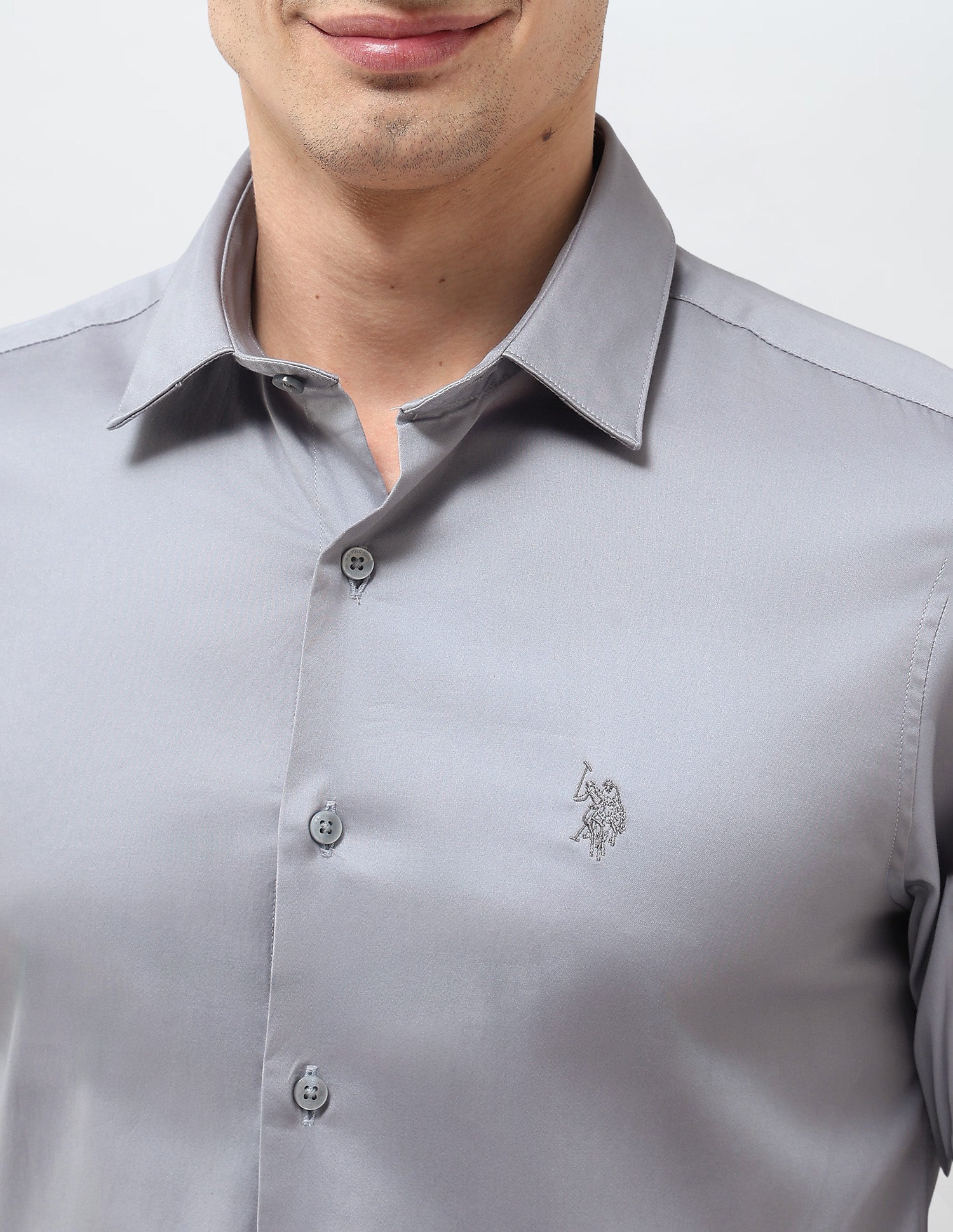 Tailored Fit Solid Shirt Light Grey - U.S. Polo Assn. India | Large