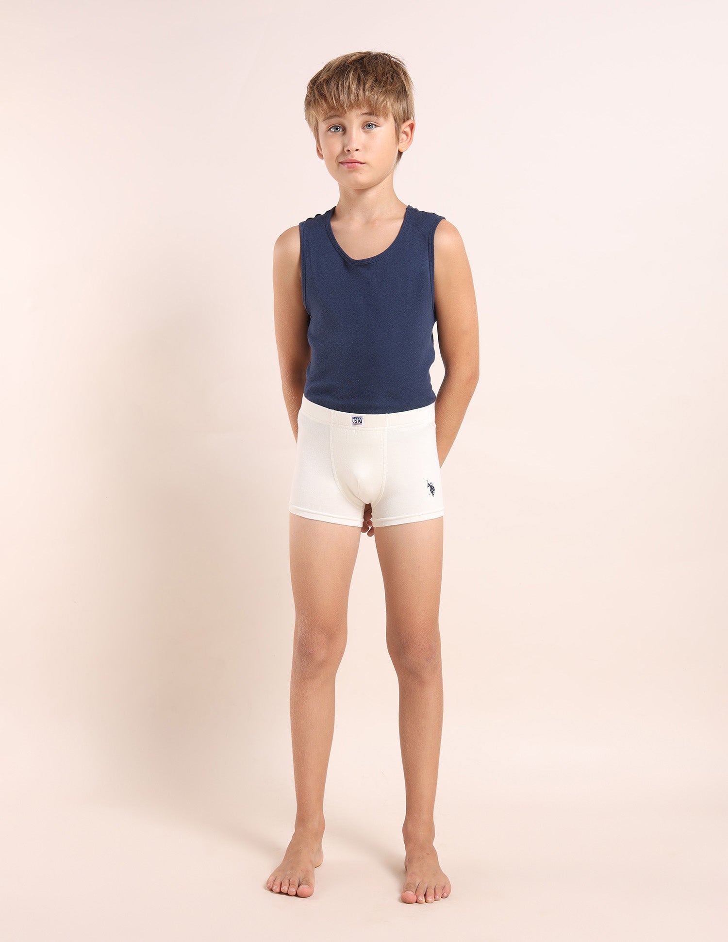 Boys Cotton Spandex Solid Trunks - Pack Of 3 Orange, Blue and White - U.S. POLO ASSN. | Large