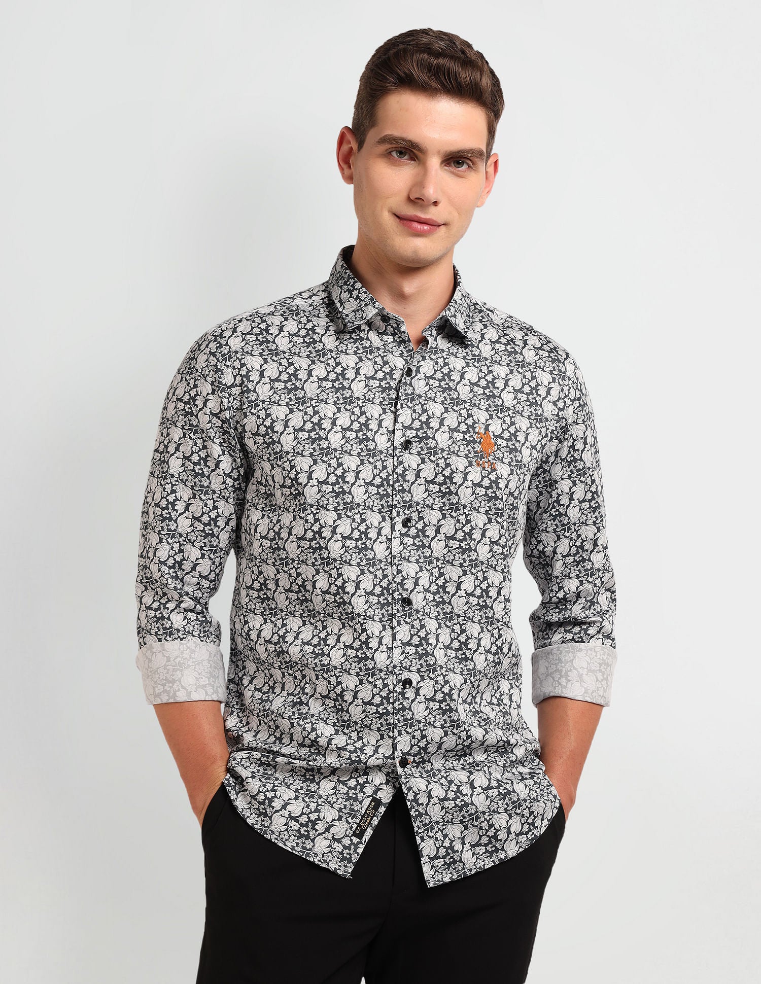 Floral Print Slim Fit Shirt Navy - U.S. POLO ASSN. | Large