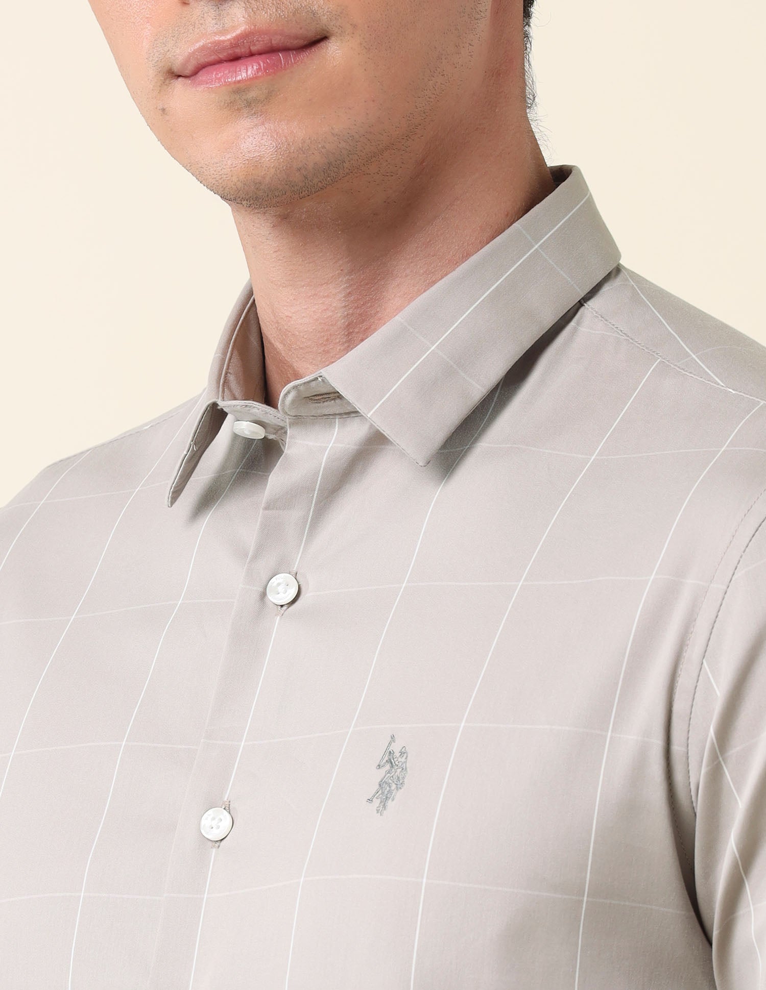 Windowpane Checked Twill Shirt Light Grey - U.S. Polo Assn. India | Large