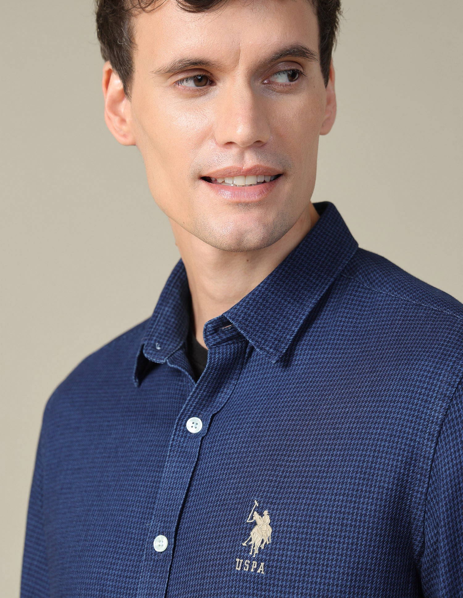 Self Design Houndstooth Twill Shirt Indigo - U.S. Polo Assn. India | Large