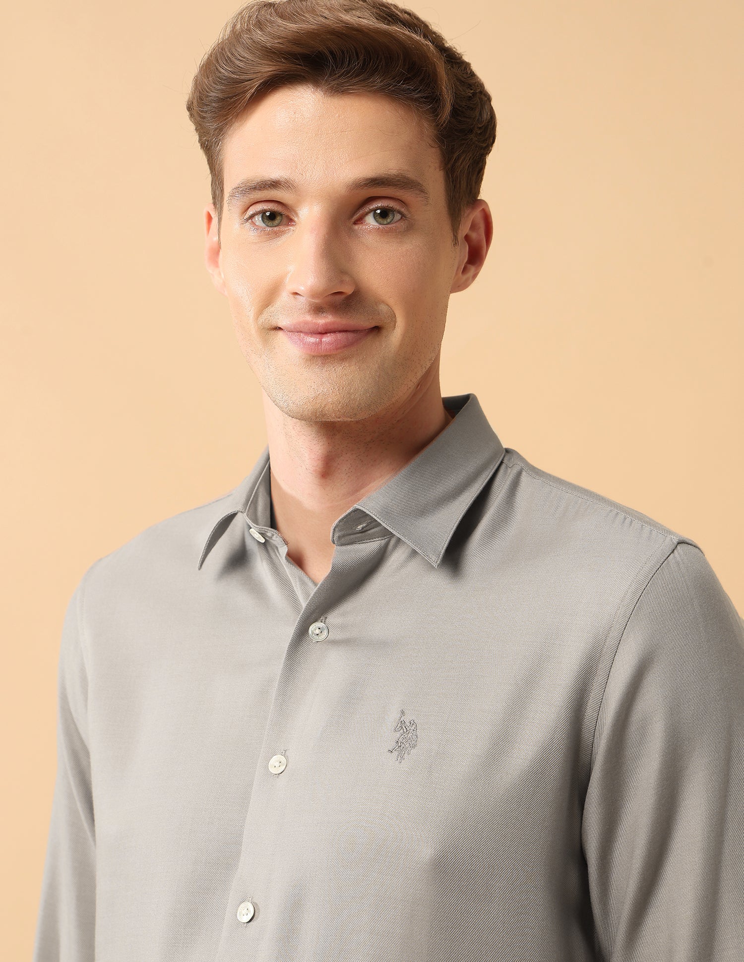 Pacho X Twill Tailored Fit Shirt Grey - U.S. Polo Assn. India | Large