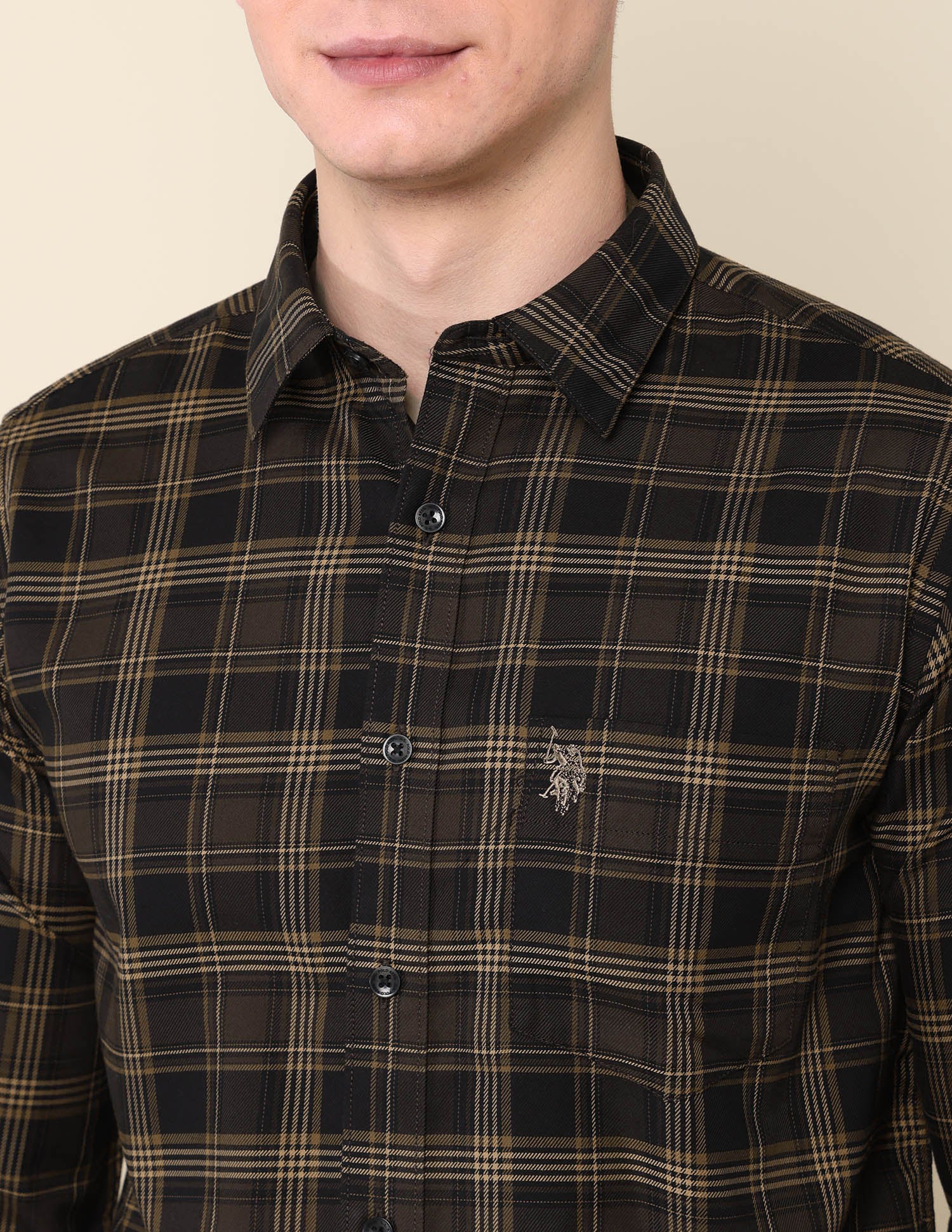 Grid Tattersall Checked Pure Cotton Shirt Brown - U.S. Polo Assn. India | Large
