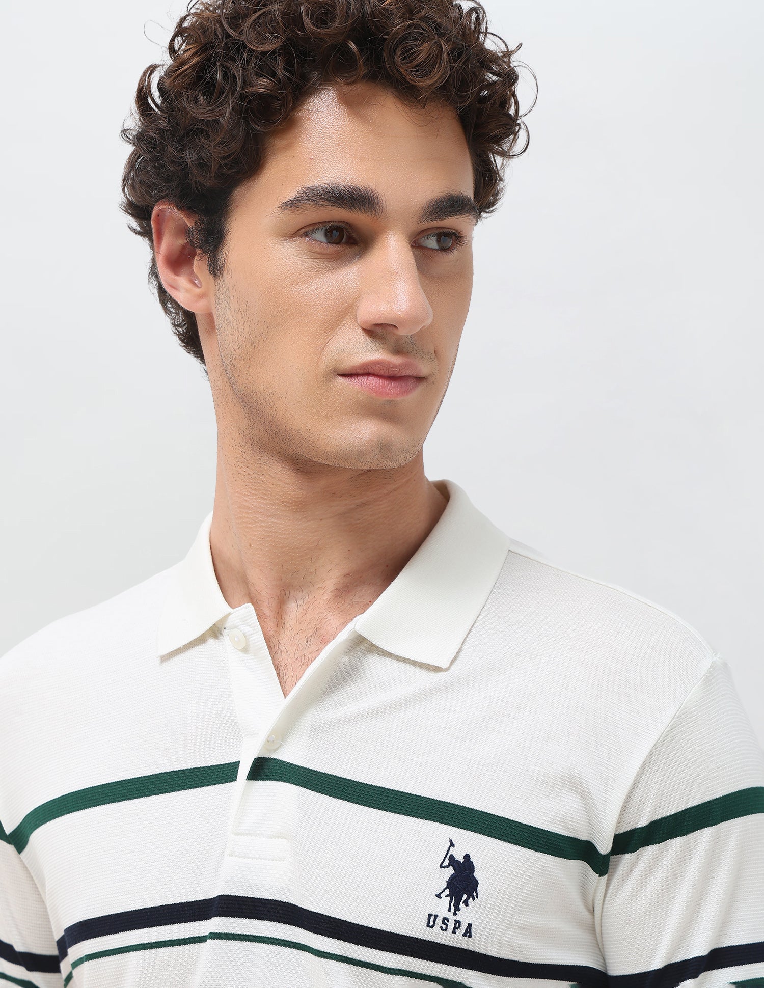 Horizontal Striped Slim Fit Polo Shirt White - U.S. Polo Assn. India | Large
