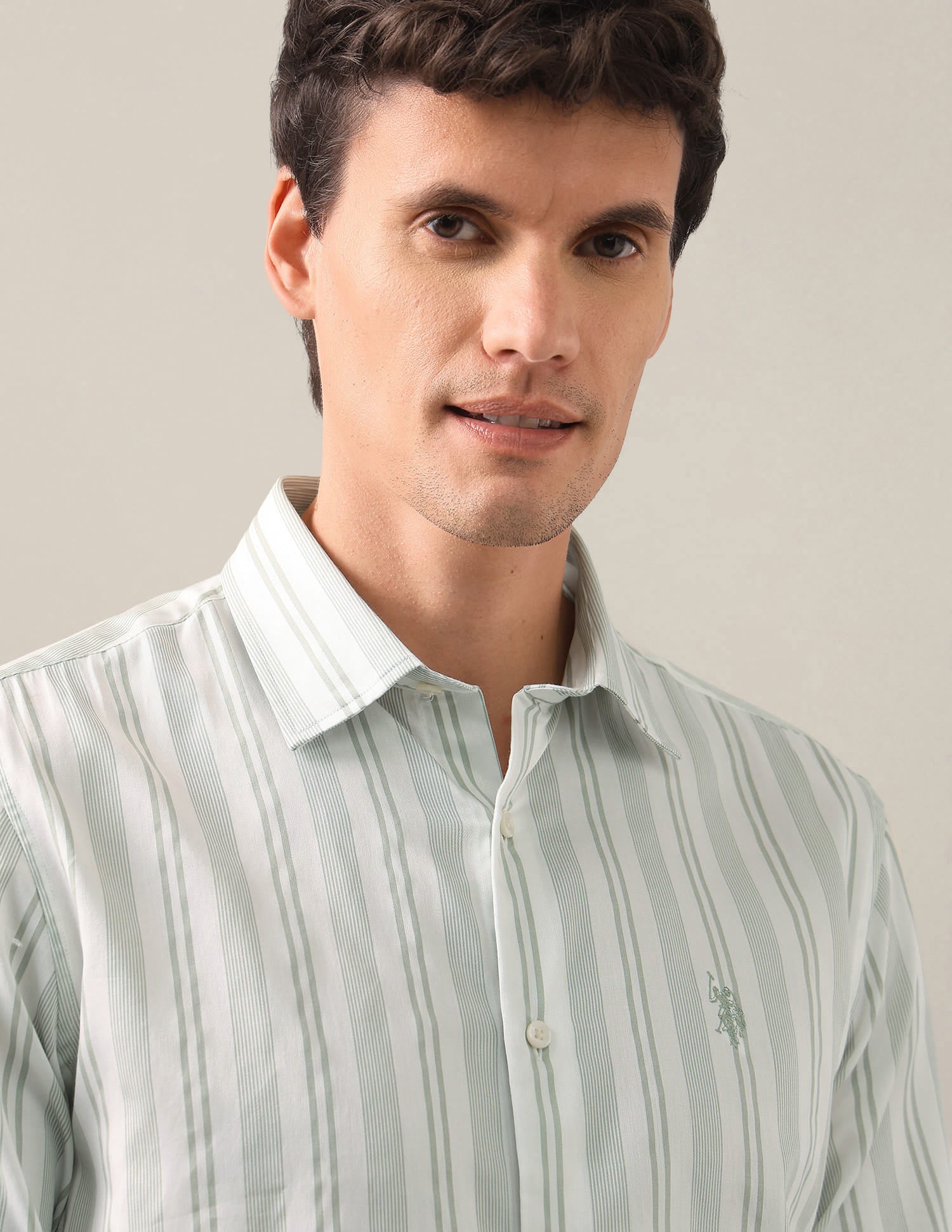 Vertical Striped Satin Shirt Green - U.S. Polo Assn. India | Large