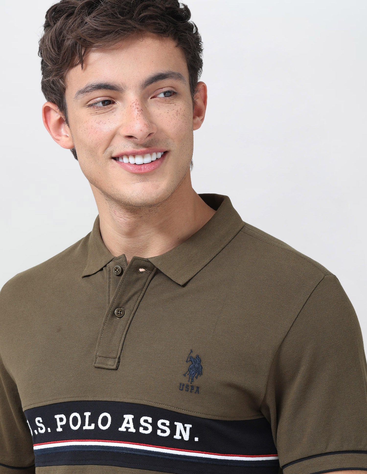 Brand Printed Regular Fit Polo Shirt Dark Olive - U.S. Polo Assn. India | Large
